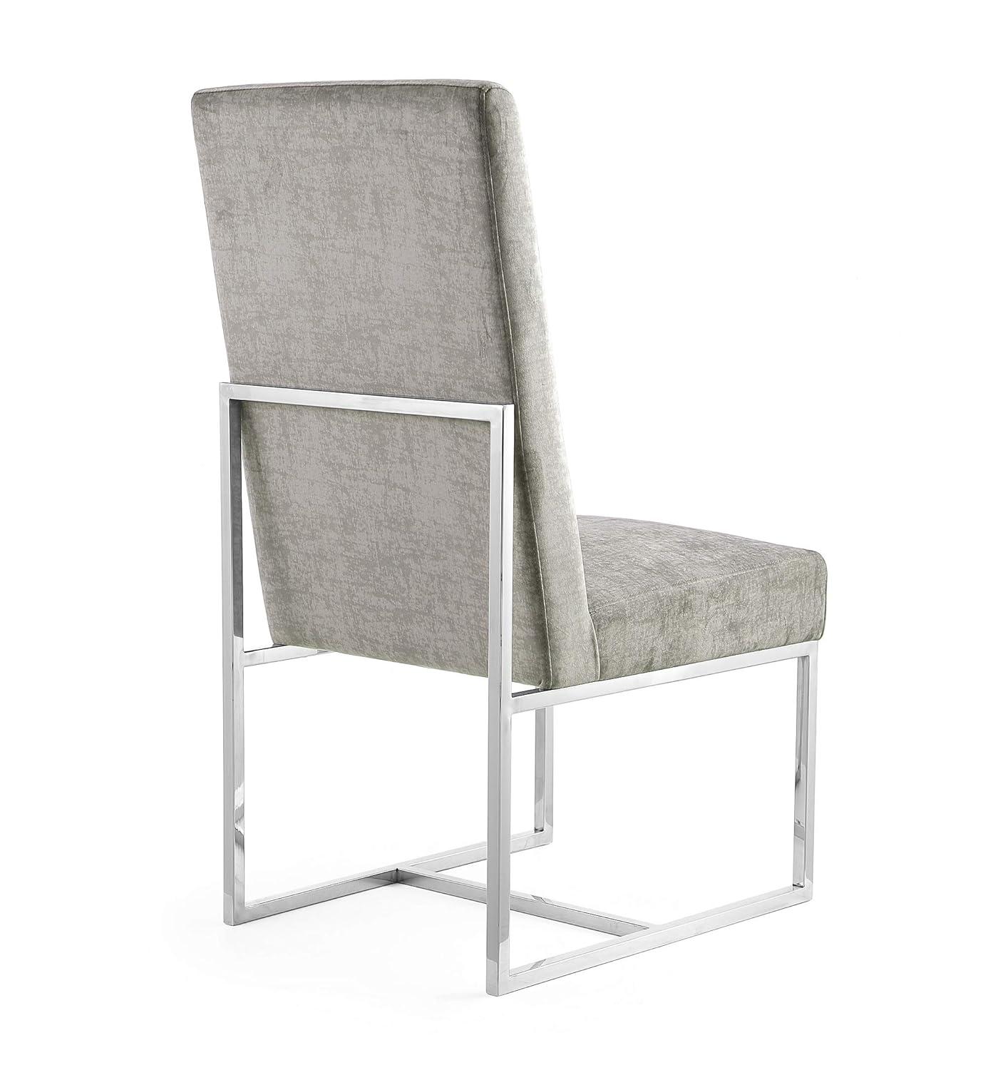 Element Velvet Dining Chair Steel - Manhattan Comfort: High-Back, Armless, Stainless Steel Base