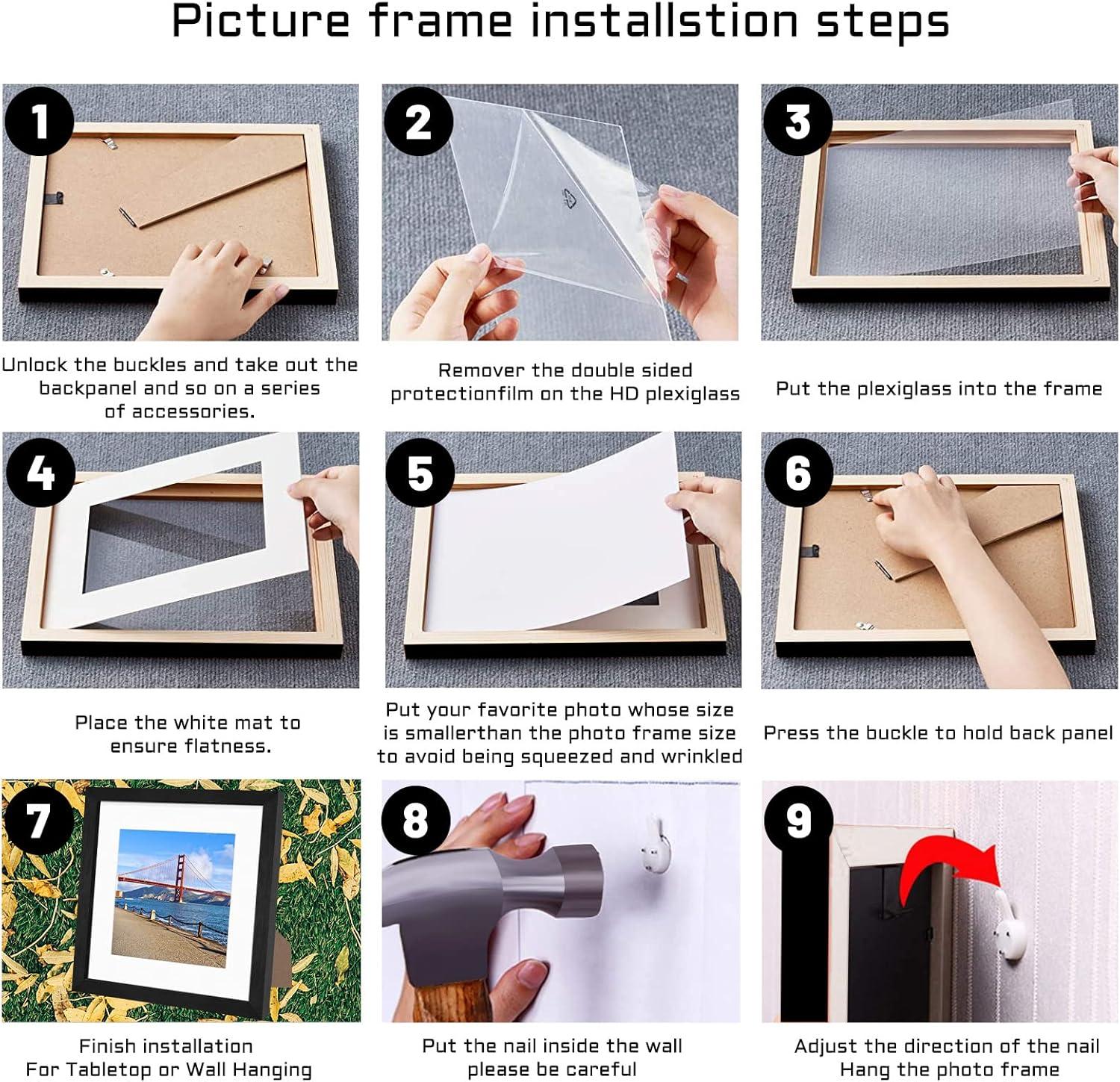 9x9 inch Wood Picture Frame for Wall Hanging or Tabletop Square Photo Frames with 1 Mats Display 7x7 inch for Baby Scan,Poster,Walls Decoration,Anniversary,Wedding,Christmas,Diamond Painting(Black)