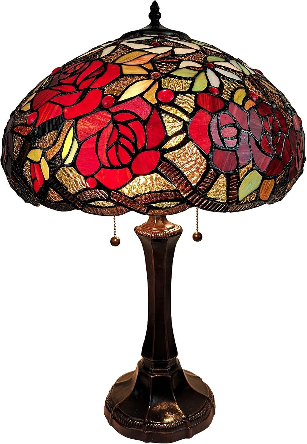Amora Lighting  24 in. Tiffany Style Red Roses Table Lamp