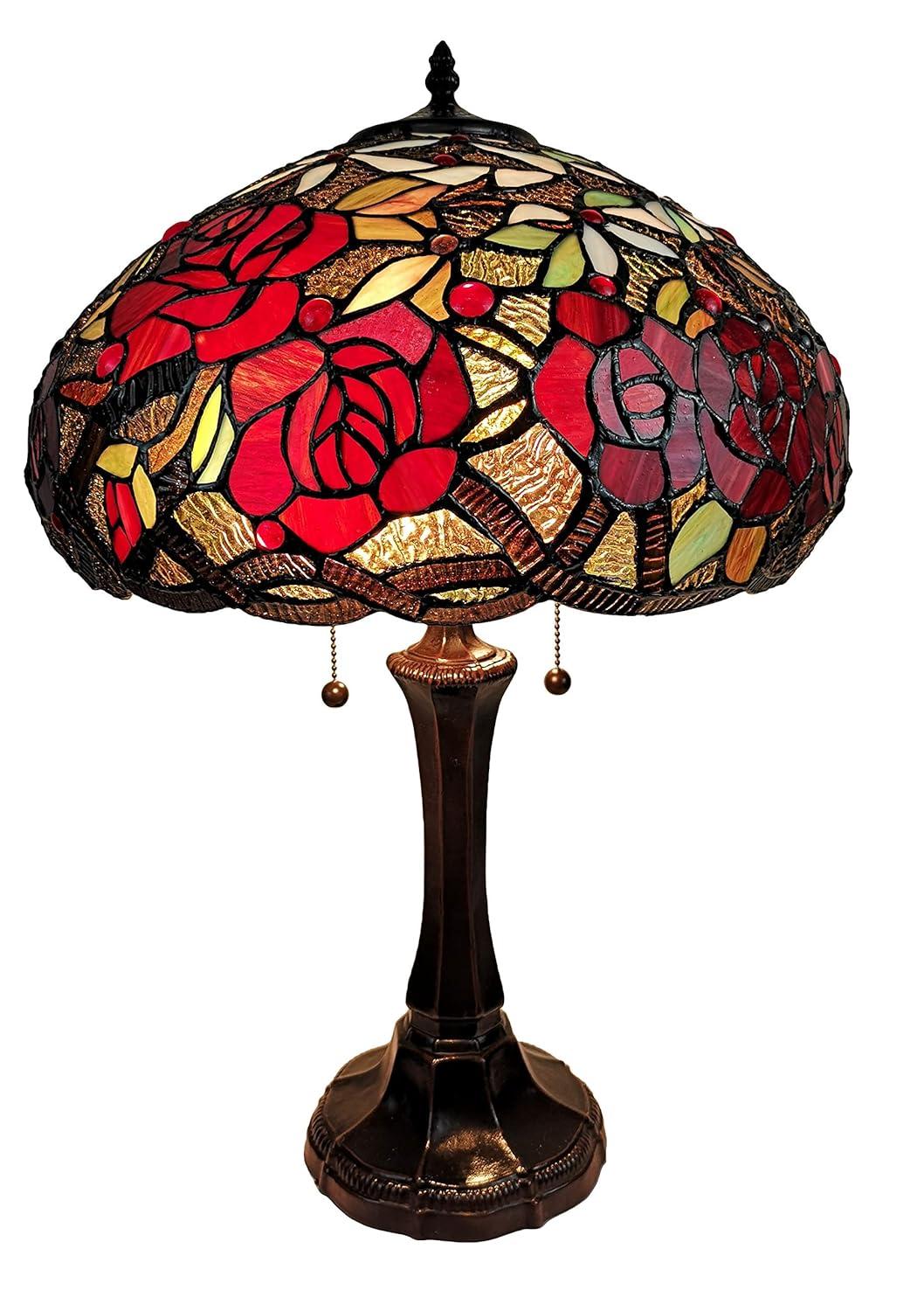 Amora Lighting  24 in. Tiffany Style Red Roses Table Lamp