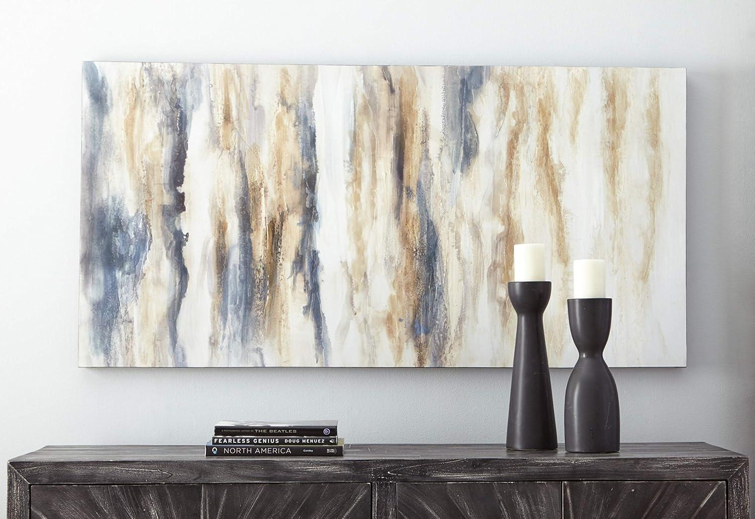 Beige and Blue Abstract Canvas Wall Art, 30 x 60 Inch