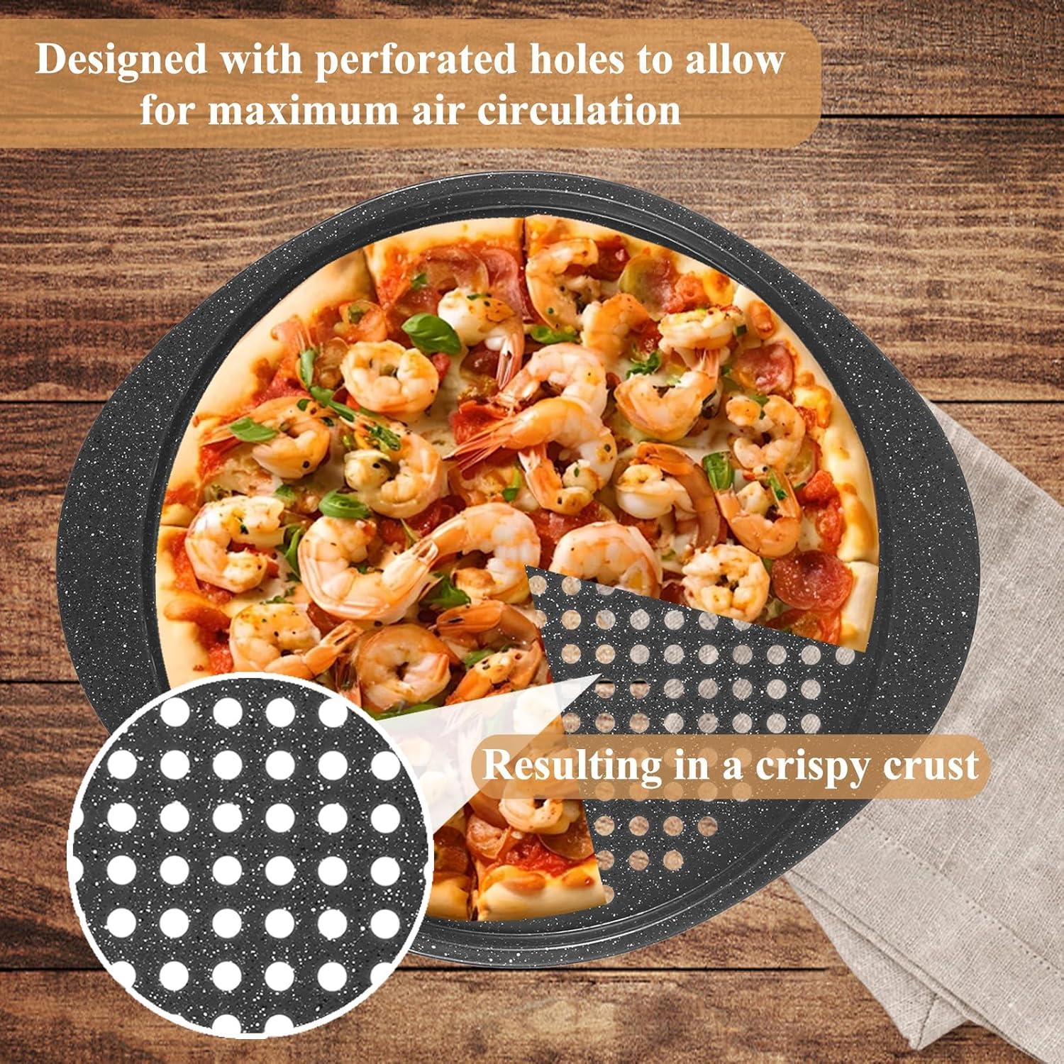 Pizza Pan for Oven – Pizza Pans with Holes, Walooza Round Pizza Tray for Oven, Perforated Carbon Steel Pizza Pan, 1 PCS