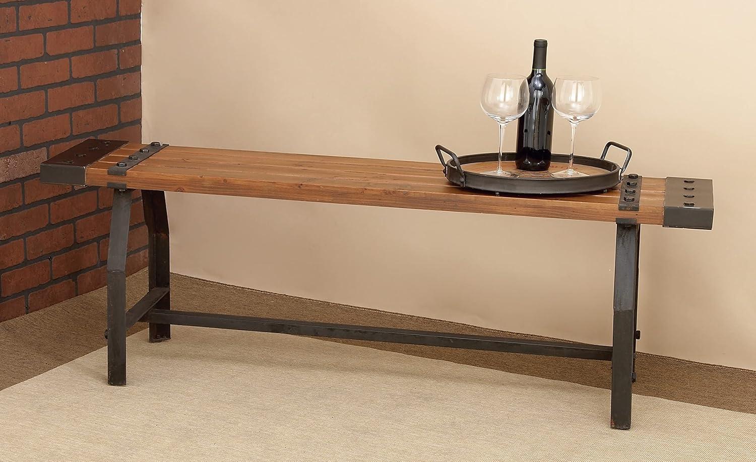 Williston Forge Rickey Wood Brown Bench with Black Metal Base and Studs