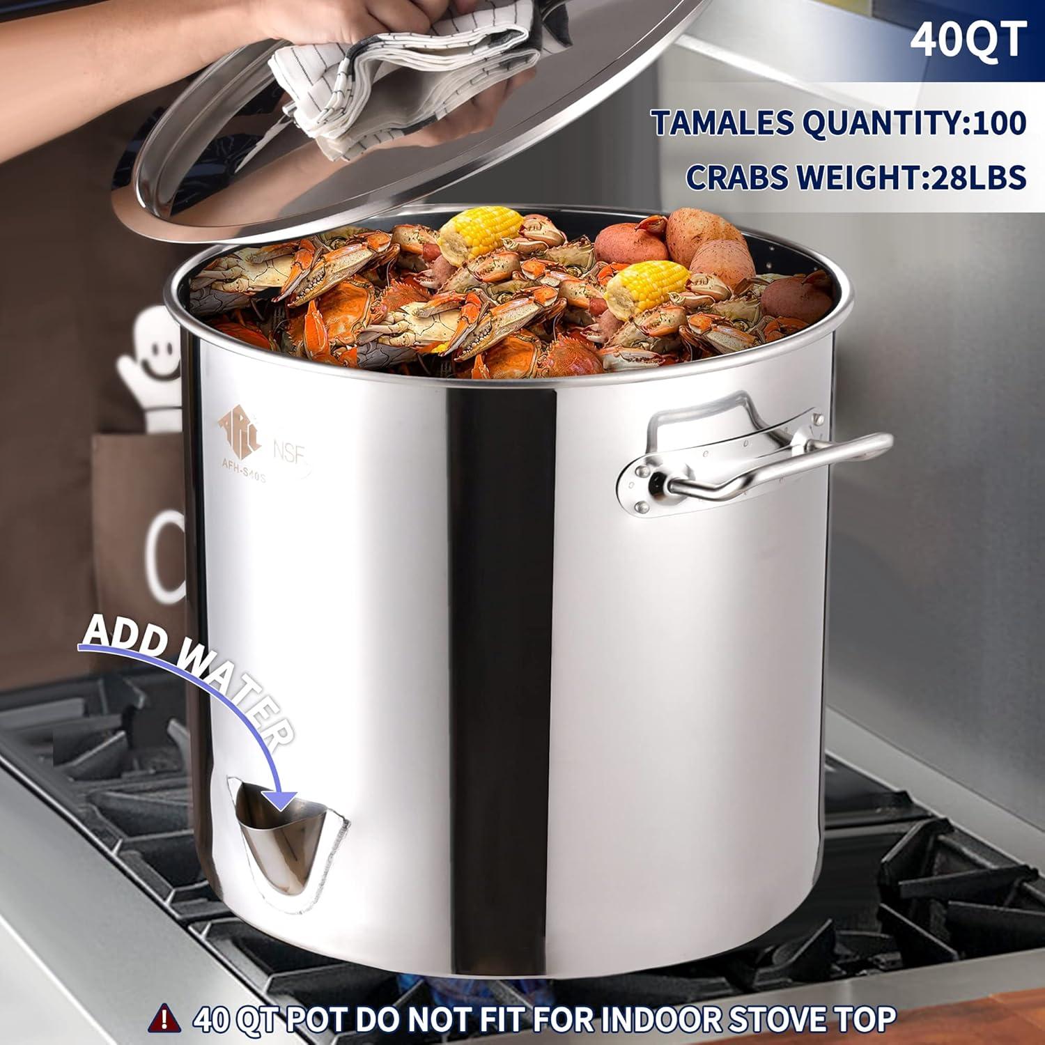 ARC USA Three in One 10 Gallon 40QT Stainless Steel Stock Pot Tamale Steamer with Lid & Steamer Rach