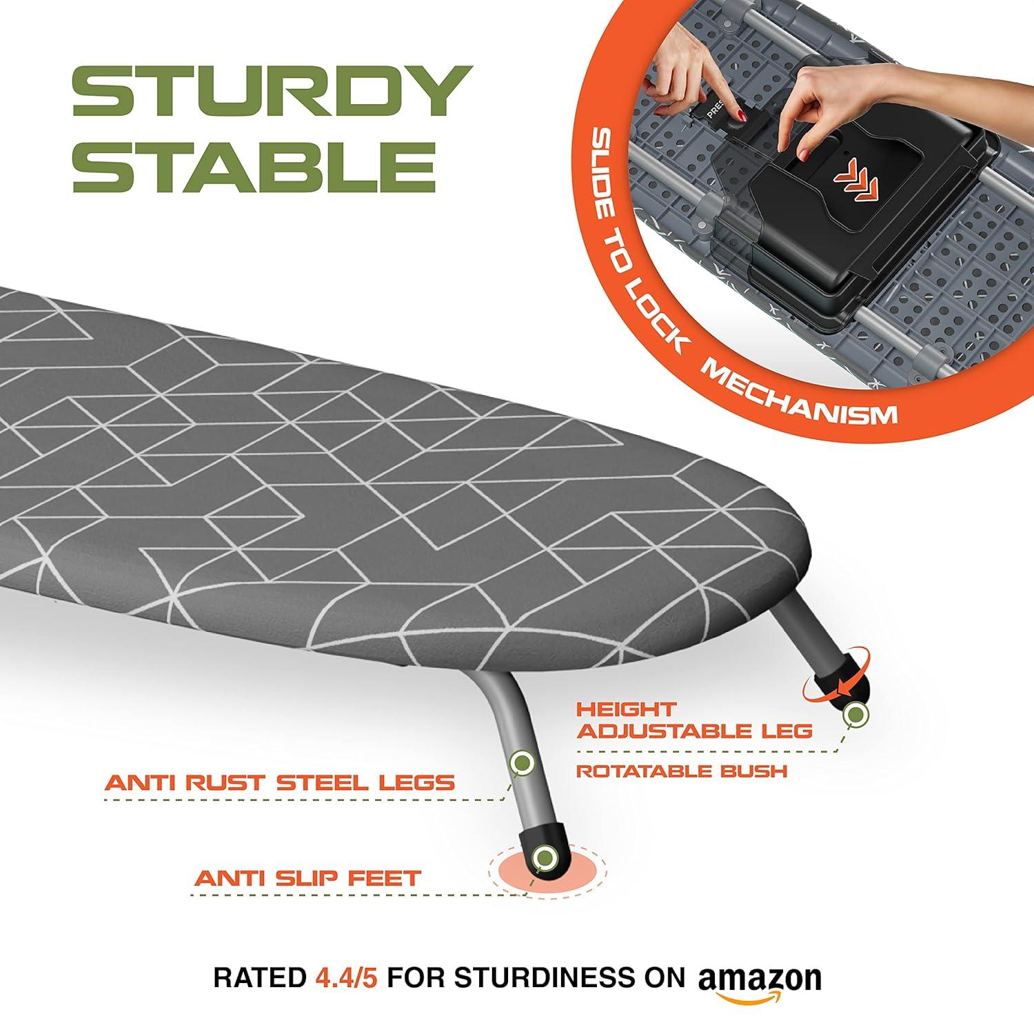 XABITAT Table Top Ironing Board with Wall Mount, D-Crease, Portable Space Saving Mini Laundry Room Iron Board, Foldable Small Ironing Board with Iron Holder, Green