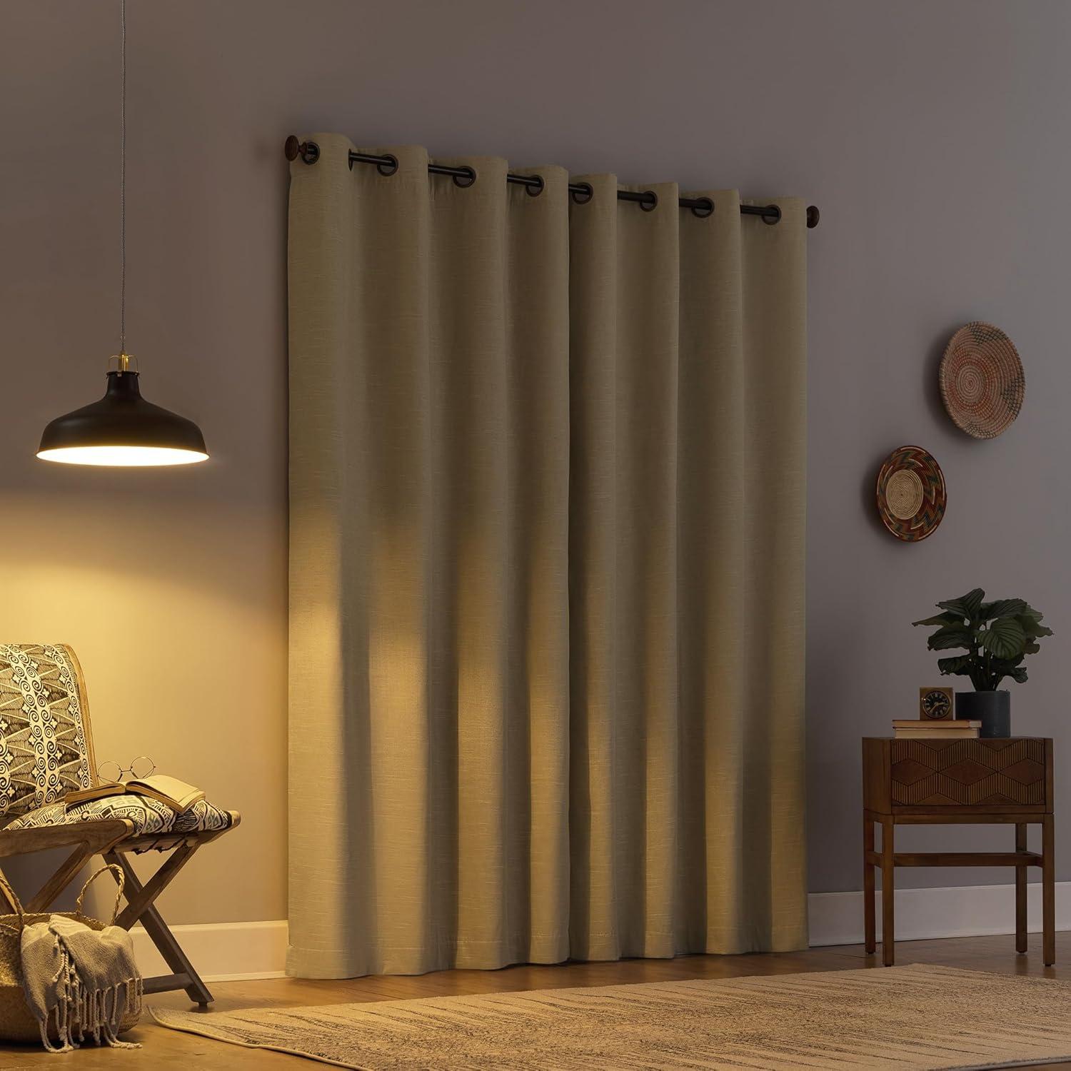 50"x84" Archaeo Total Blackout Textured Linen Blend Grommet Top Curtain Panel Stone: Modern Noise-Reducing Indoor Panel
