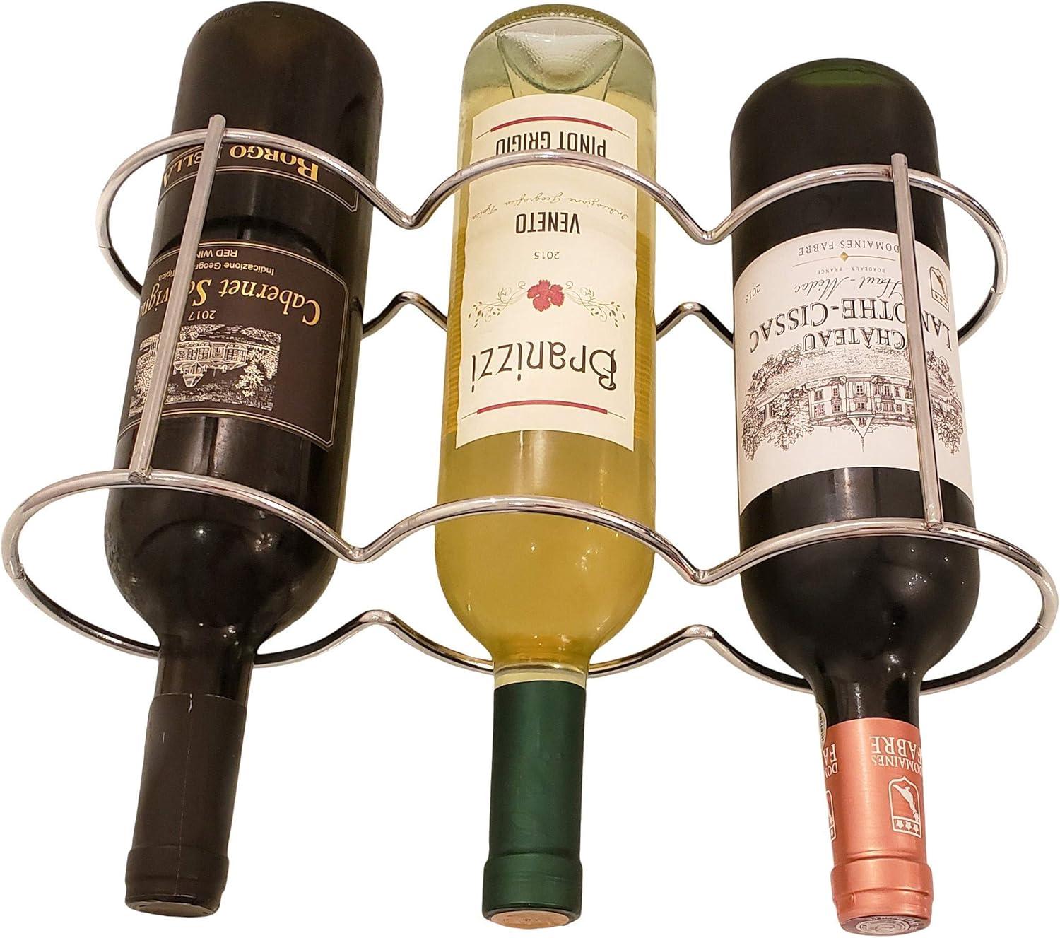 Dependable Industries Stackable Metal Wine Rack, 5-Bottle Free Standing Holder, Silver