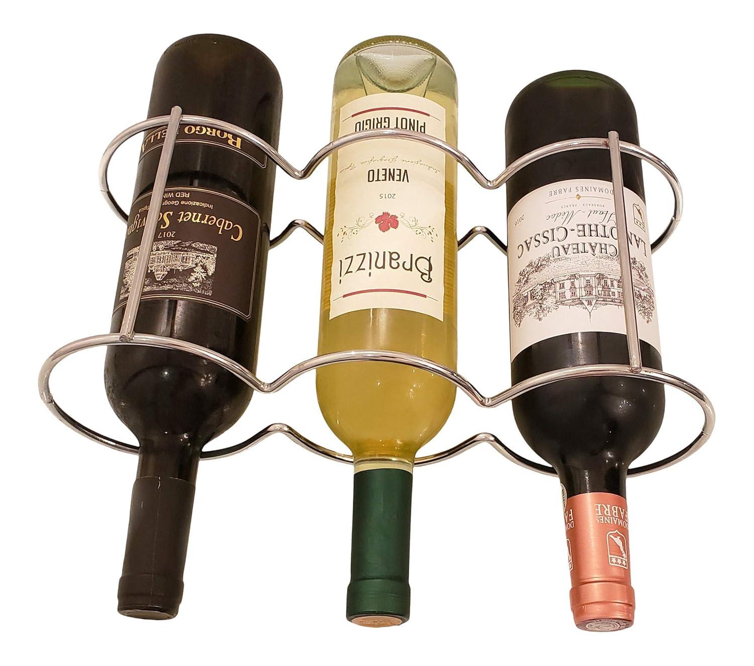 Dependable Industries Stackable Metal Wine Rack, 5-Bottle Free Standing Holder, Silver