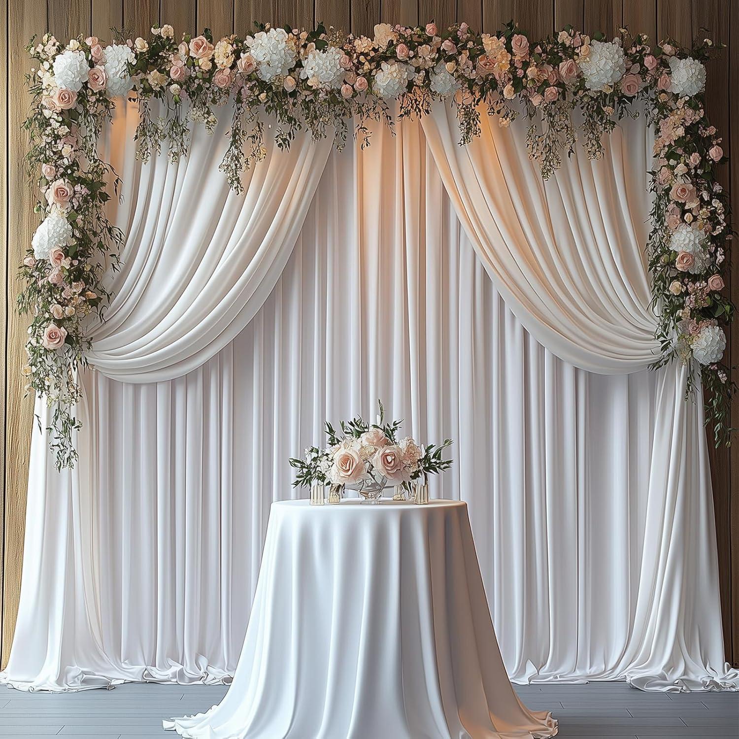 10x10ft White Backdrop Curtain for Parties Wrinkle Free Wedding Baby Curtain Backdrops for Birthday Party