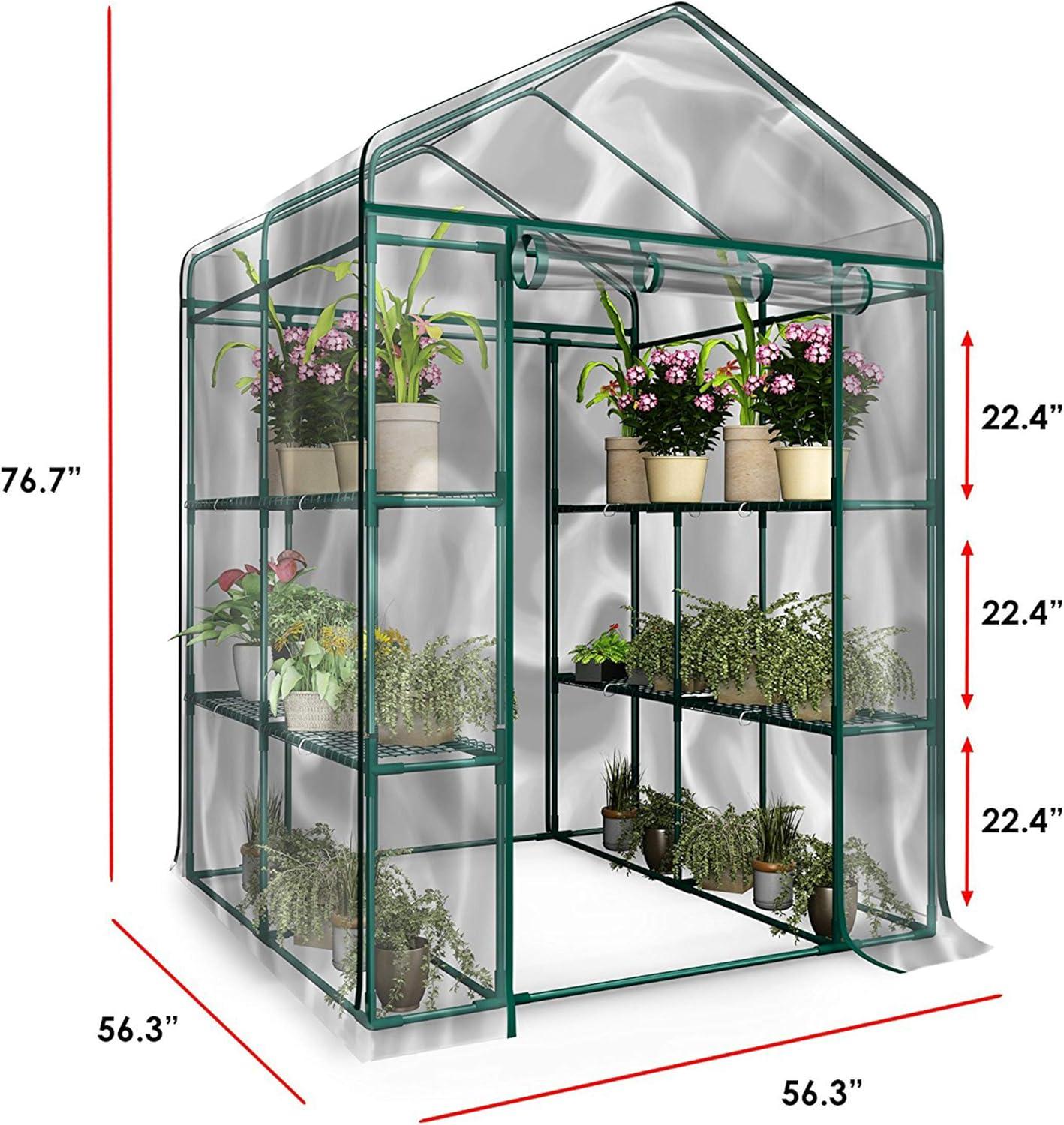 Home-Complete Walk-in Greenhouse for Planters - Indoor Outdoor with 8 Shelves, Green