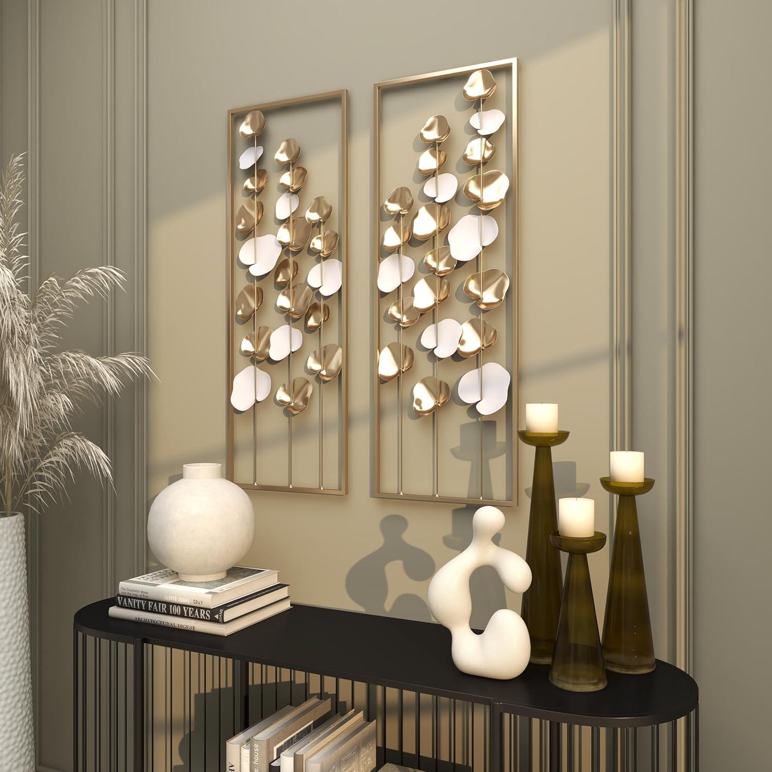 DecMode Gold Metal Floral Wall Decor with White Accents