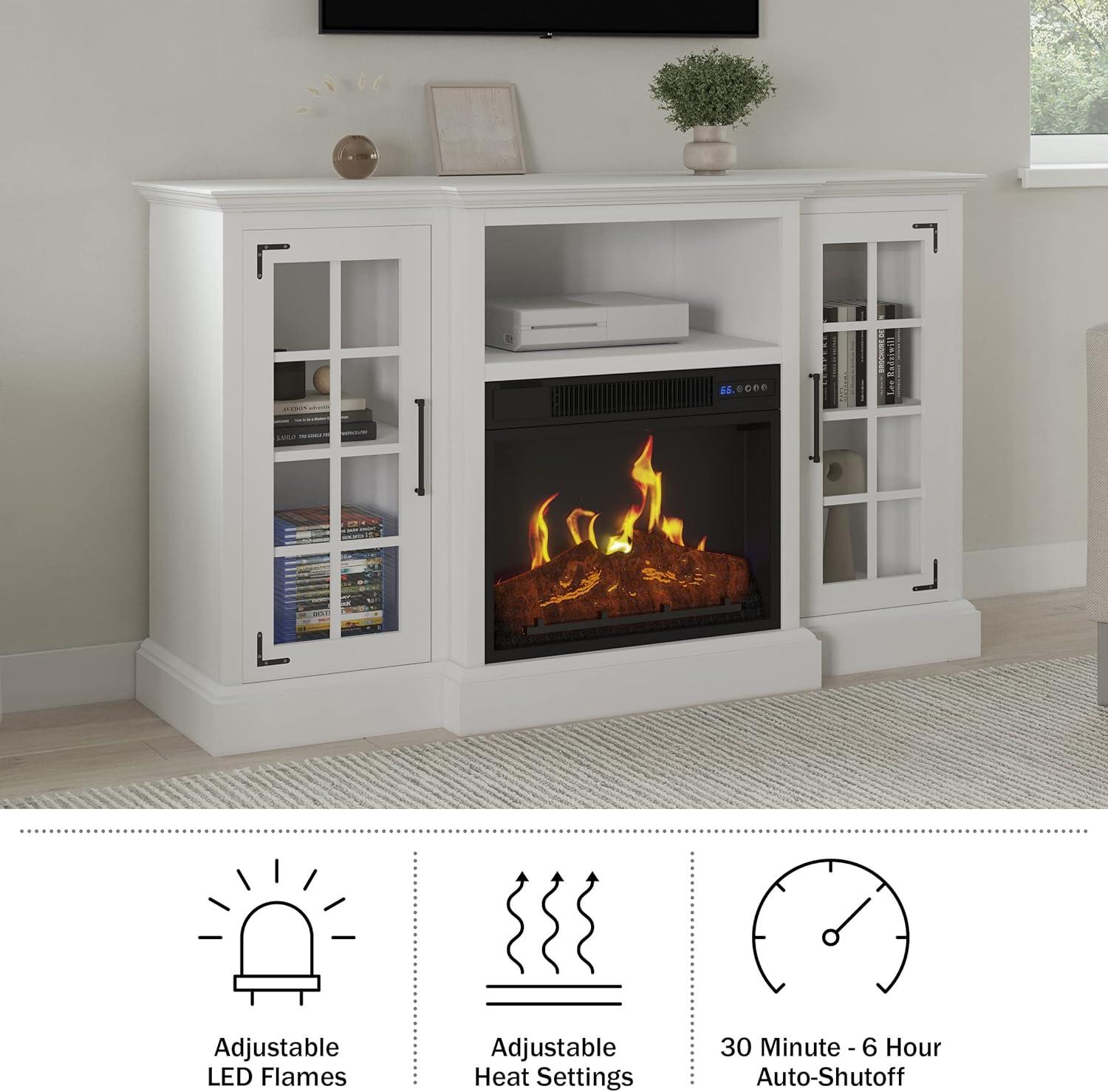 Homall Fireplace TV Stand for TVs up to 65" 3-Sided Glass Modern Media Entertainment Center with Cabniet Storage Adjustable Flame Color Fireplace,White