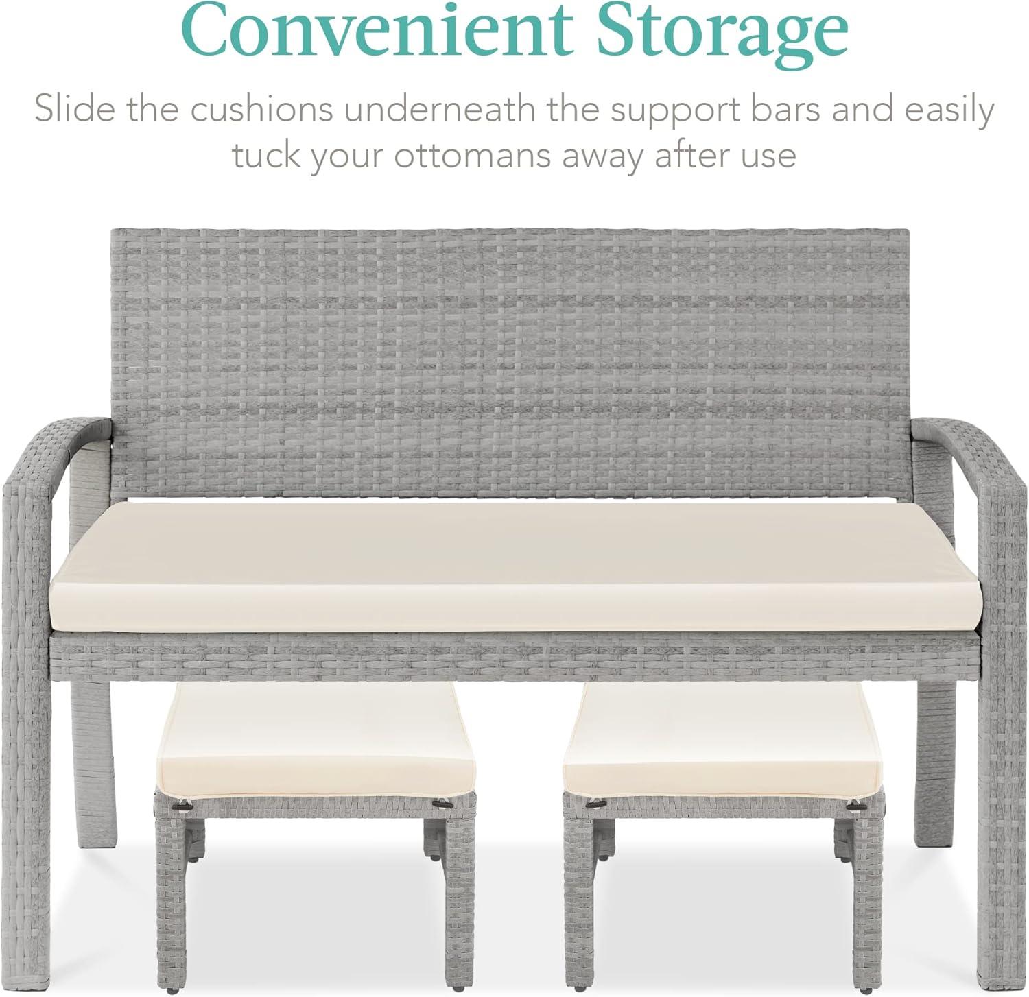 Best Choice Products Set of 2 Multipurpose Patio Wicker Ottomans w/ Removable Cushions - Gray/Cream