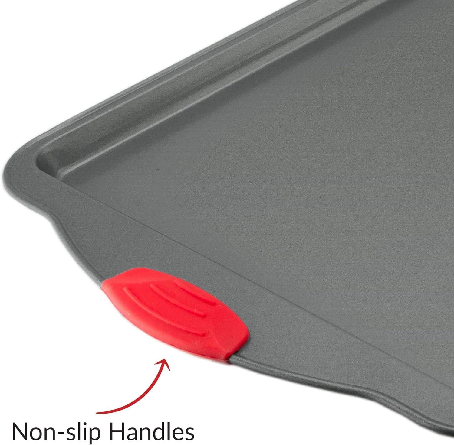 Heavy-Duty Nonstick Gray Sheet Pans with Red Silicone Grips