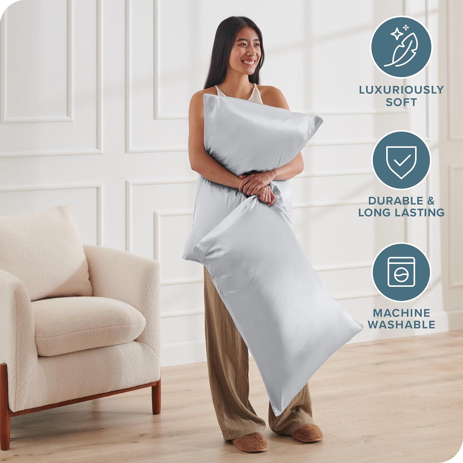 2 Pcs Standard - Envelope Silver Satin Pillowcase Set by Bare Home