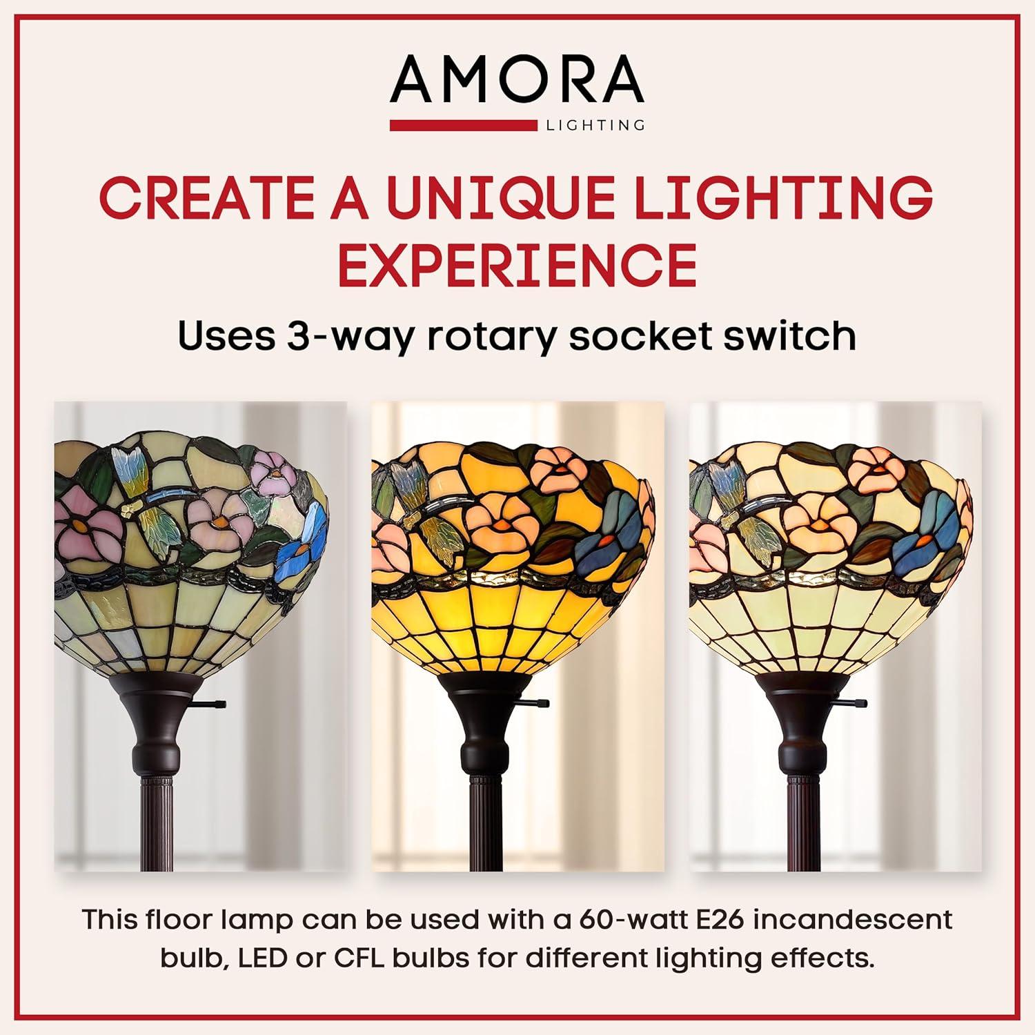 Amora Lighting White Color Torchiere Floor Lamp 72" Tall