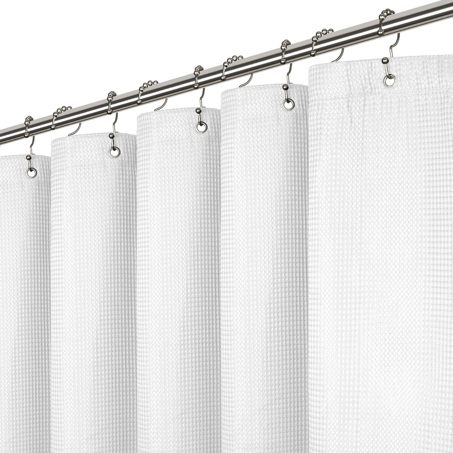 LiBa Premium Waffle Weave Shower Curtain - White Water Repellent and Heavyweight, Hotel Quality, Machine Washable Liner for Bathroom - 72" W x 72" H