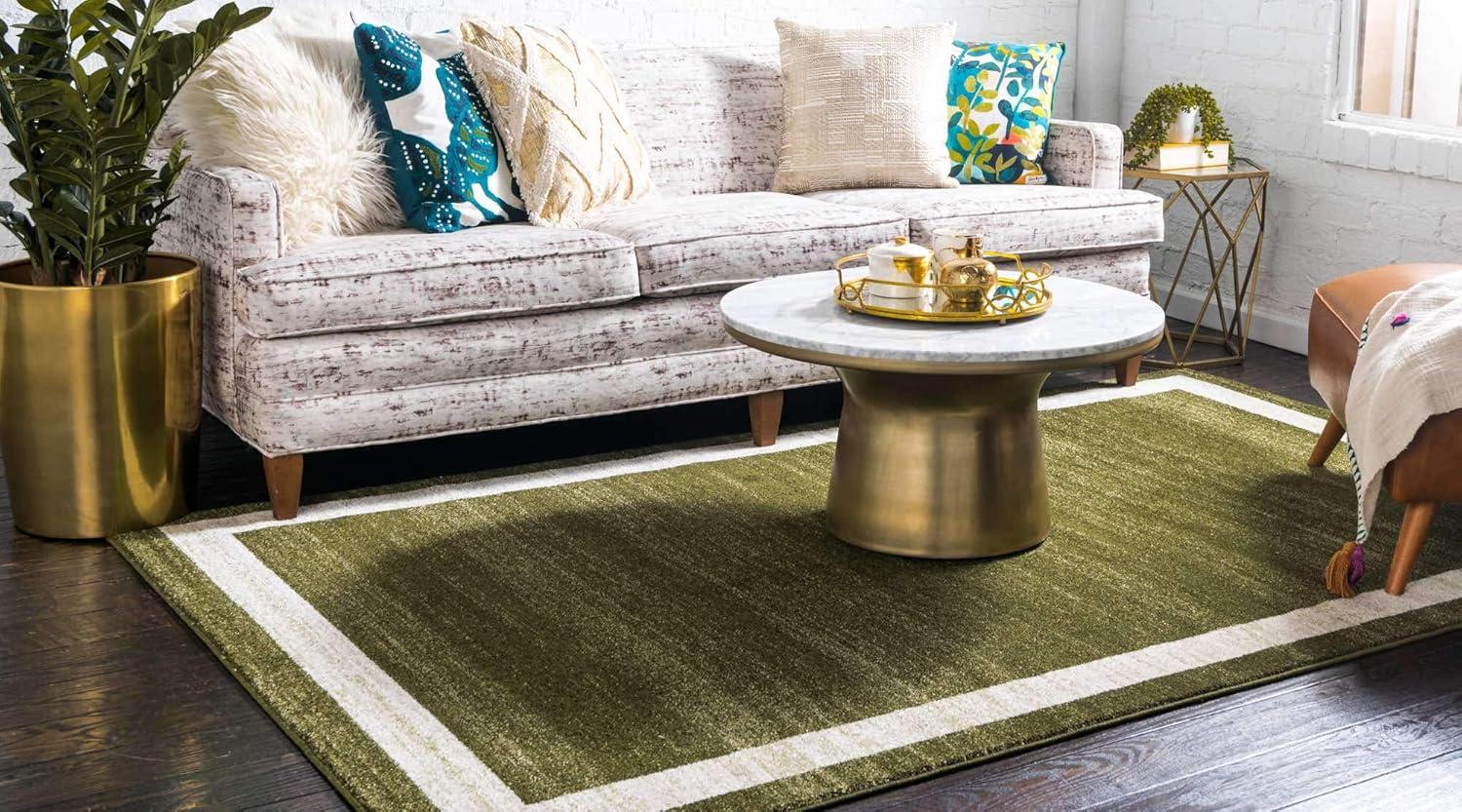 Unique Loom Indoor Rectangle Color Bordered Modern Area Rugs Green/Beige, 7' 0 x 10' 0