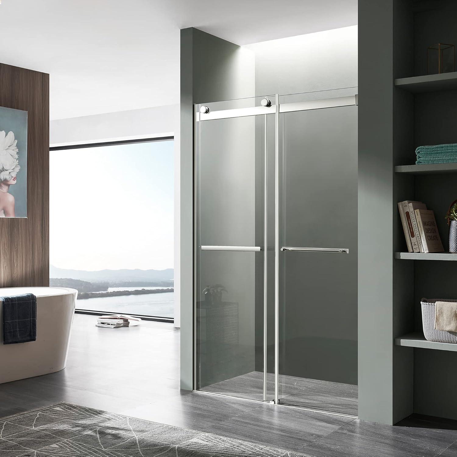 Polished Chrome Frameless Sliding Shower Door with Handle