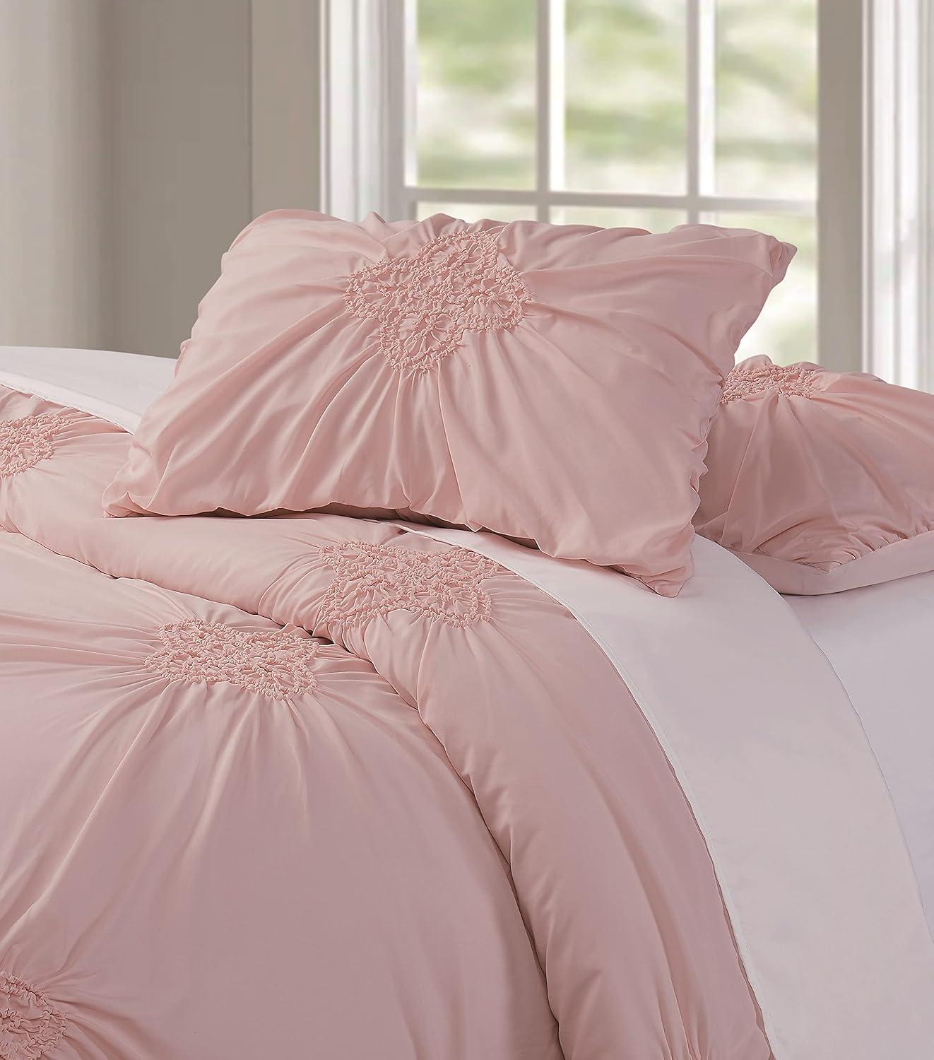 Christian Siriano NY Greorgia Rouched Duvet Set, Full/Queen, Blush Pink 3 Piece