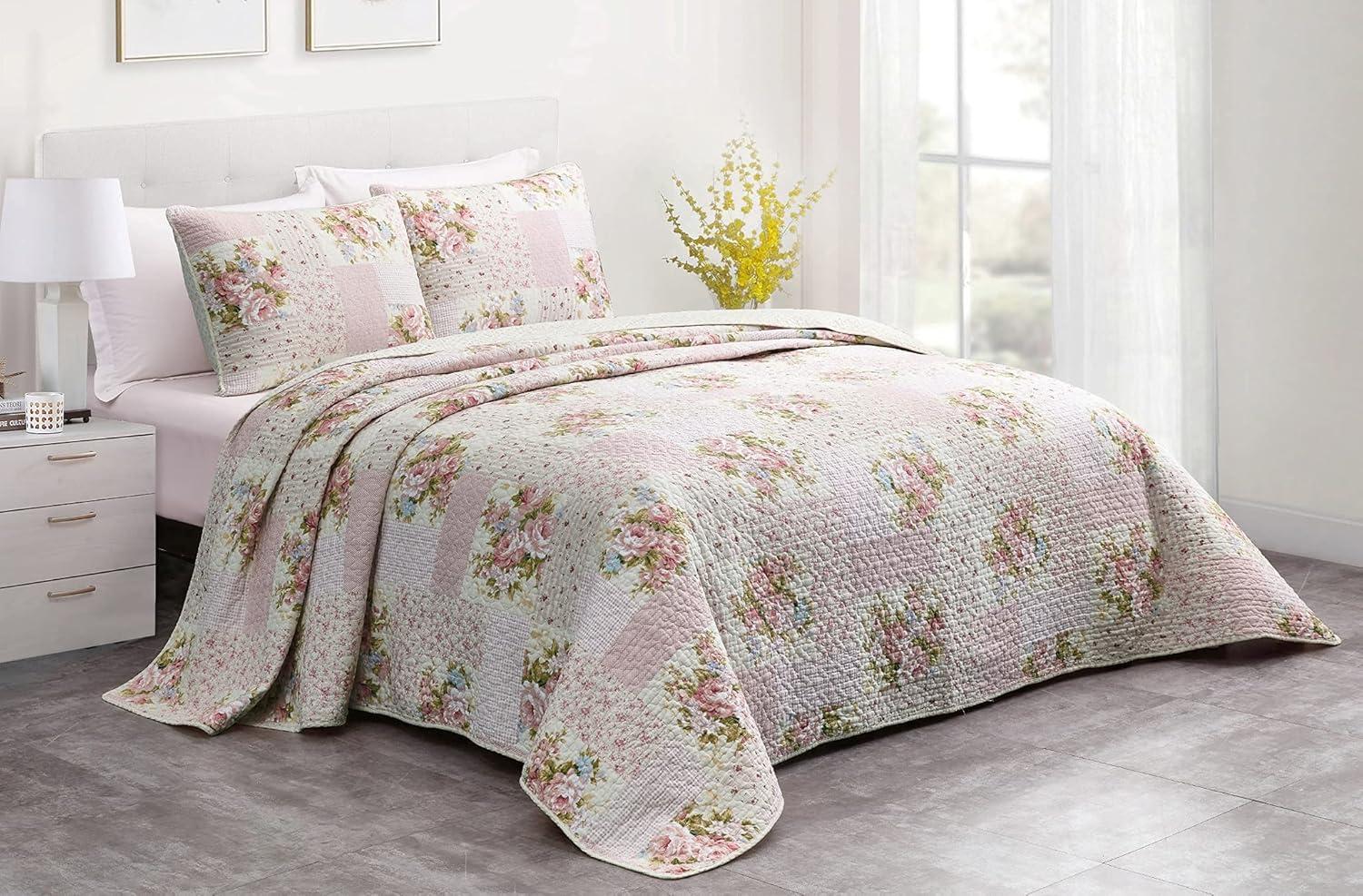 Chezmoi Collection Rosy Cotton Standard Patchwork Quilt Set