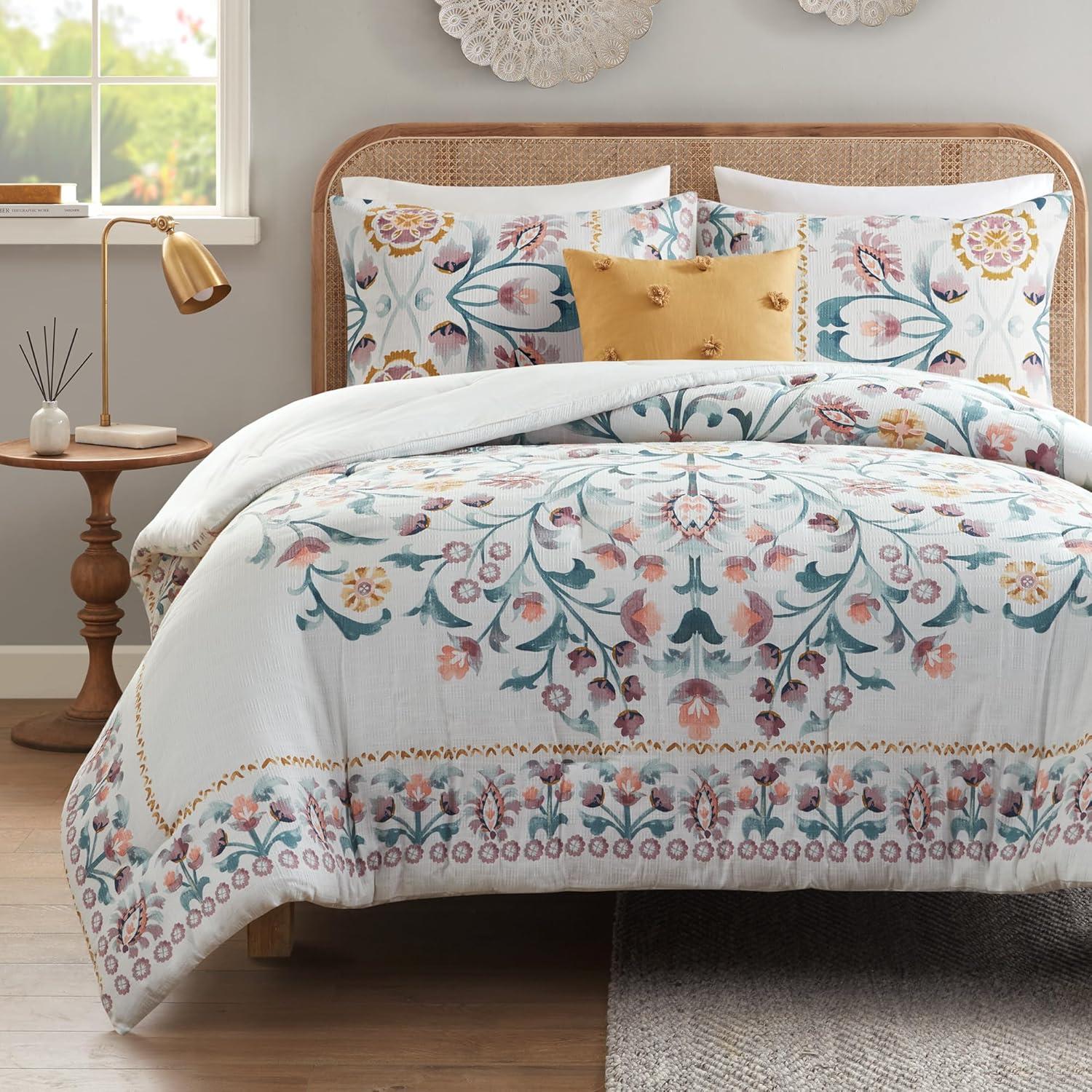 Gemma 4 Piece Floral Comforter Set with Throw Pillow