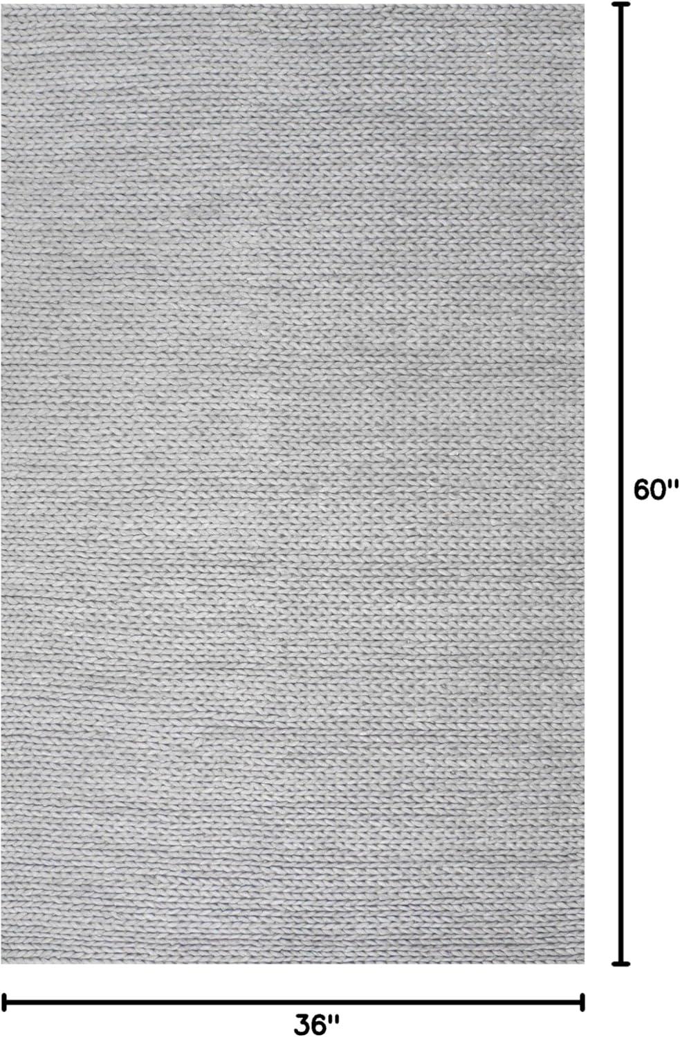 Hand-Tufted Braided Light Grey Wool Blend 3'x5' Area Rug