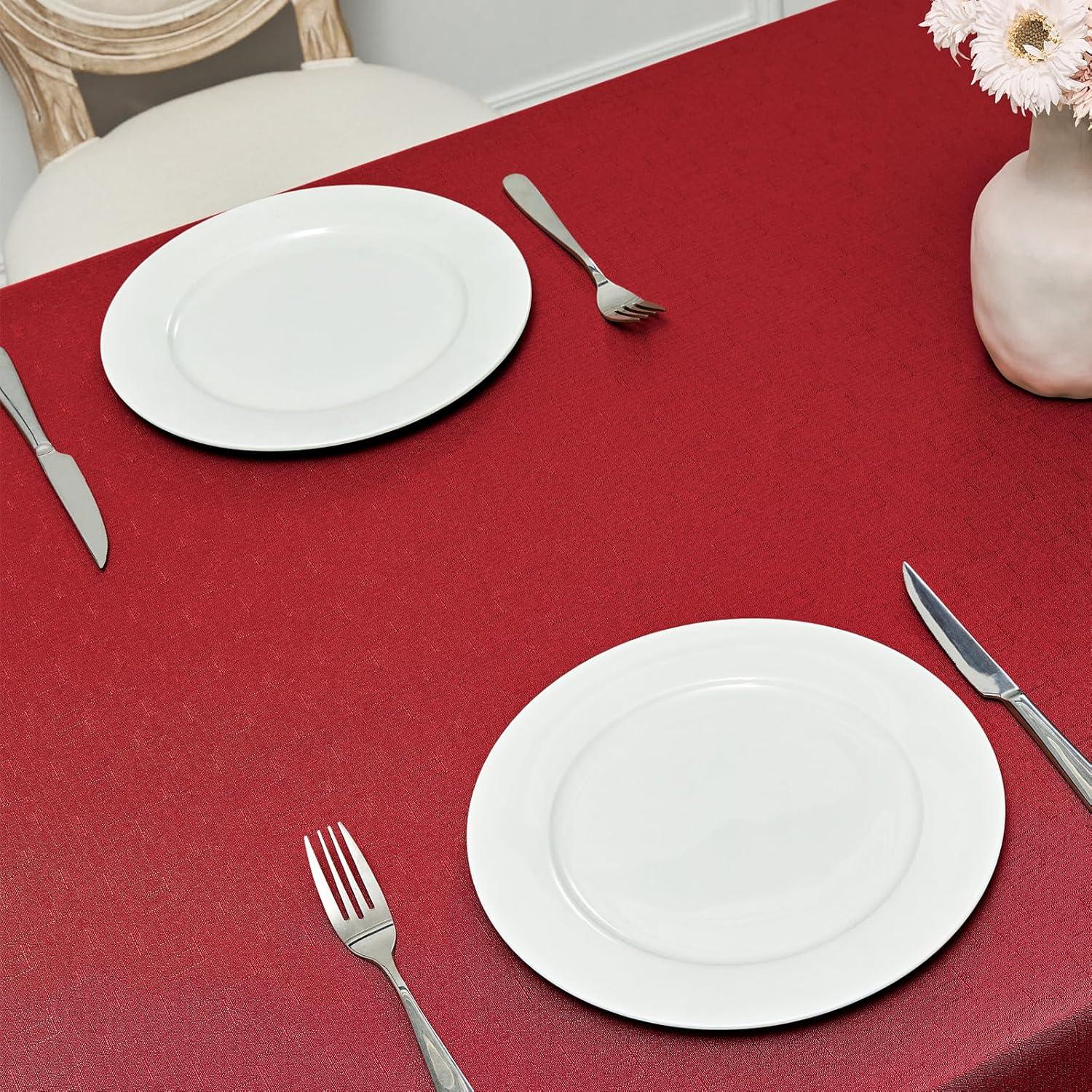 Rectangle Tablecloth Waterproof 52x70 inch Linen Textured Table Cloth Stain and Wrinkle Resistant Washable, Decorative Fabric Table Cover for Dining, Party and Camping, Red