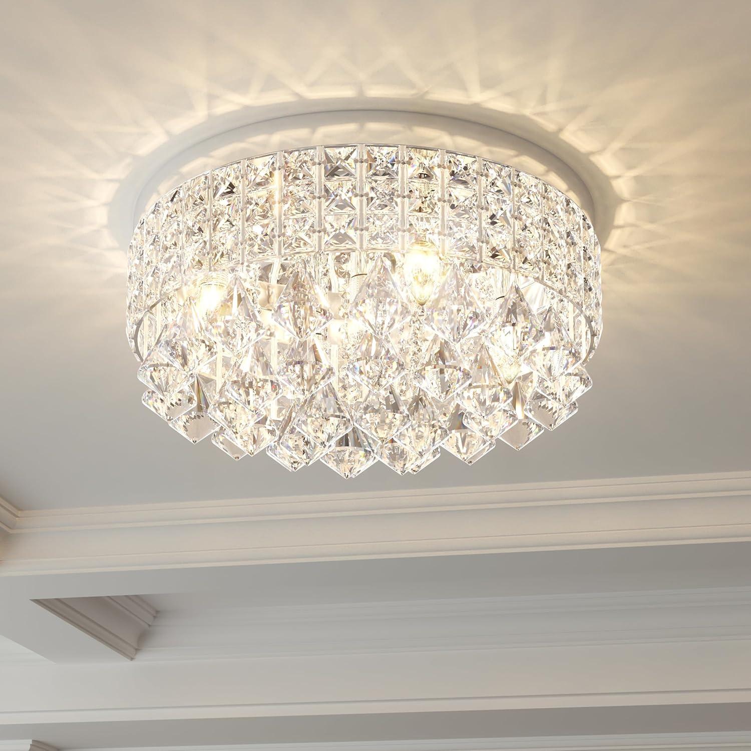 Chrome and Crystal Modern Drum Ceiling Chandelier