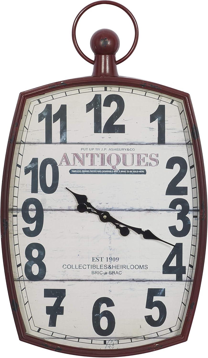 DecMode 19" x 33" Red Metal Pocket Watch Style Wall Clock