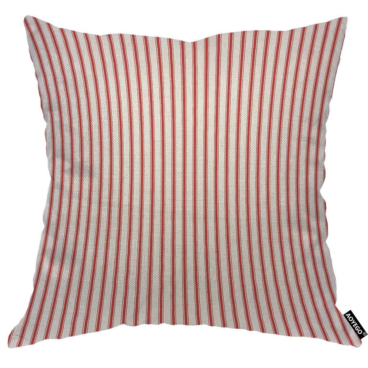 AOYEGO Red Vertical Stripe Throw Pillow Cover Streaks Red and White Line Background Fashion Striped Simple Repeat Pillow Case 18x18 Inch Decorative Men Women Room Cushion Cover for Home Couch