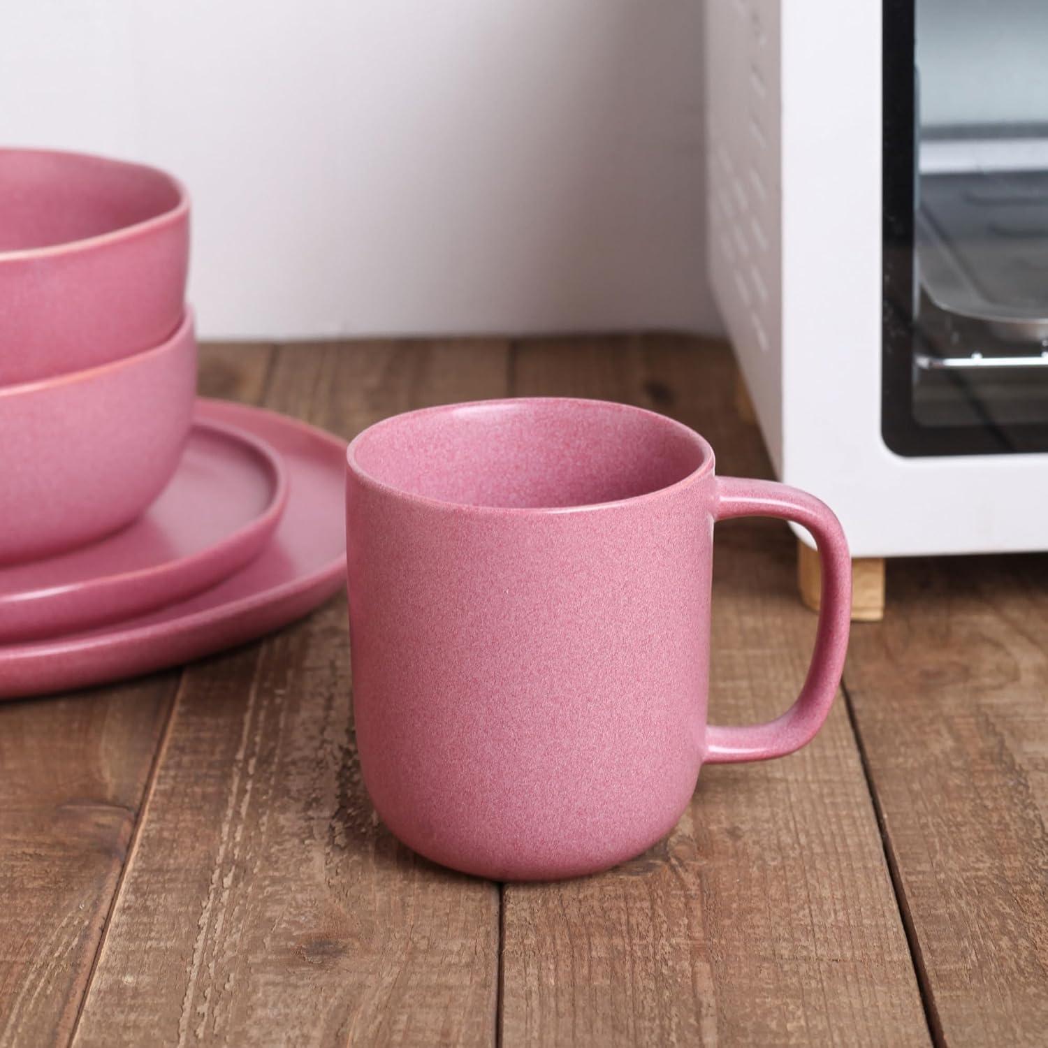 Pink and White Ceramic 16-Piece Dinnerware Set with Reactive Glaze