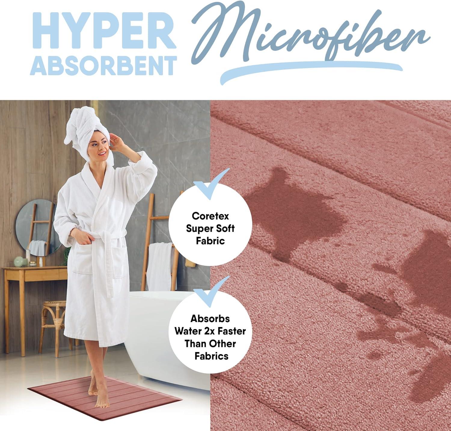 Microdry 17"x24" MICRODRY Ultra Absorbent CoreTex Quilted Memory Foam Bath Rug/Runner : Microfiber, Machine Washable, Non-Slip Backing
