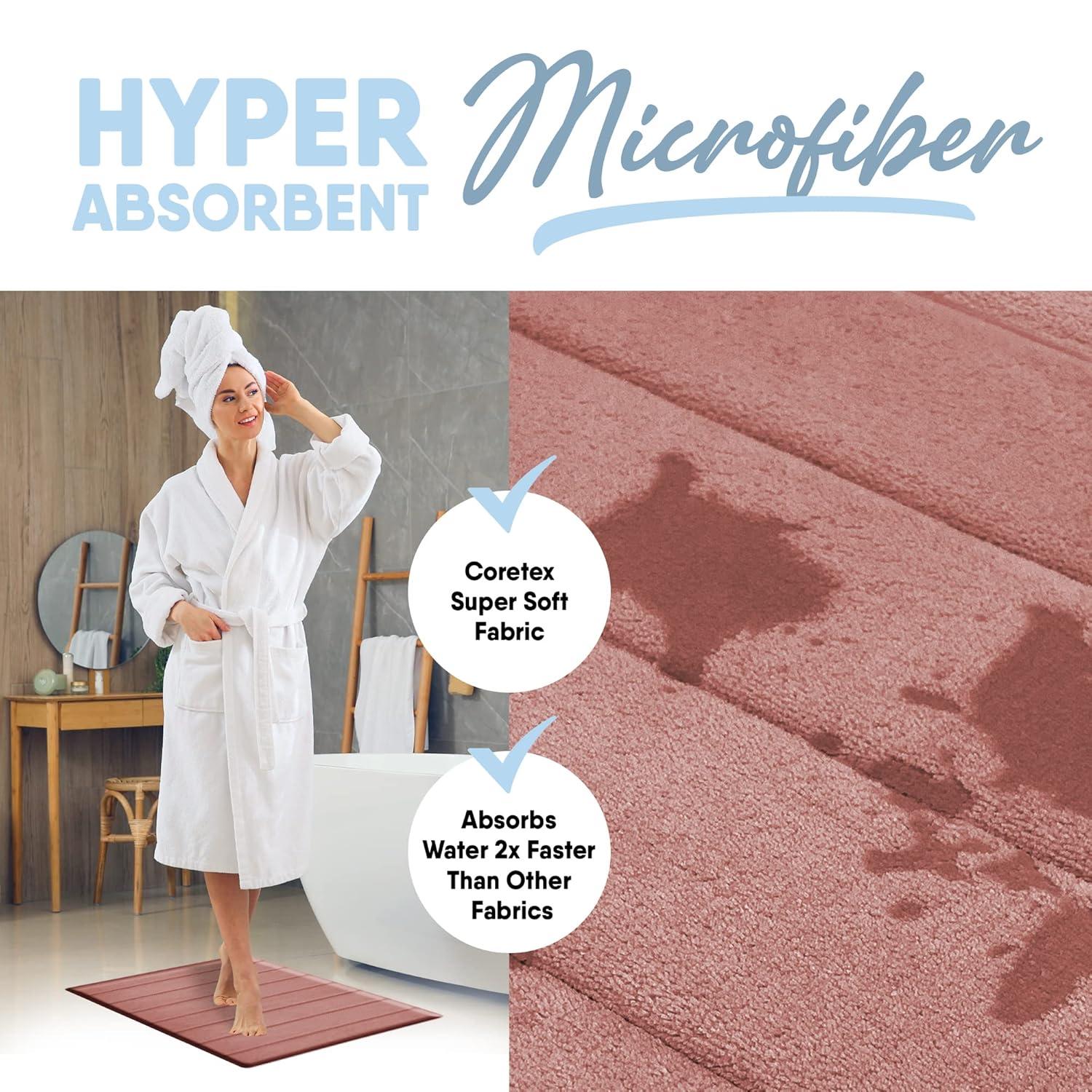 Microdry 17"x24" MICRODRY Ultra Absorbent CoreTex Quilted Memory Foam Bath Rug/Runner : Microfiber, Machine Washable, Non-Slip Backing