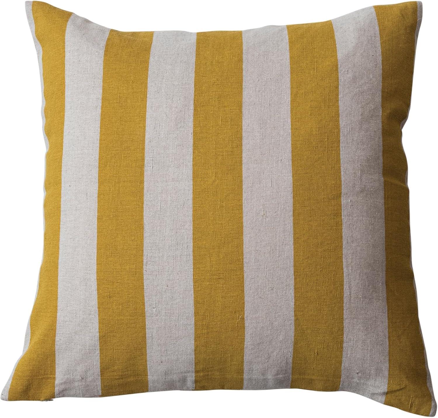 Yellow and Natural Cotton Linen Striped Square Pillow