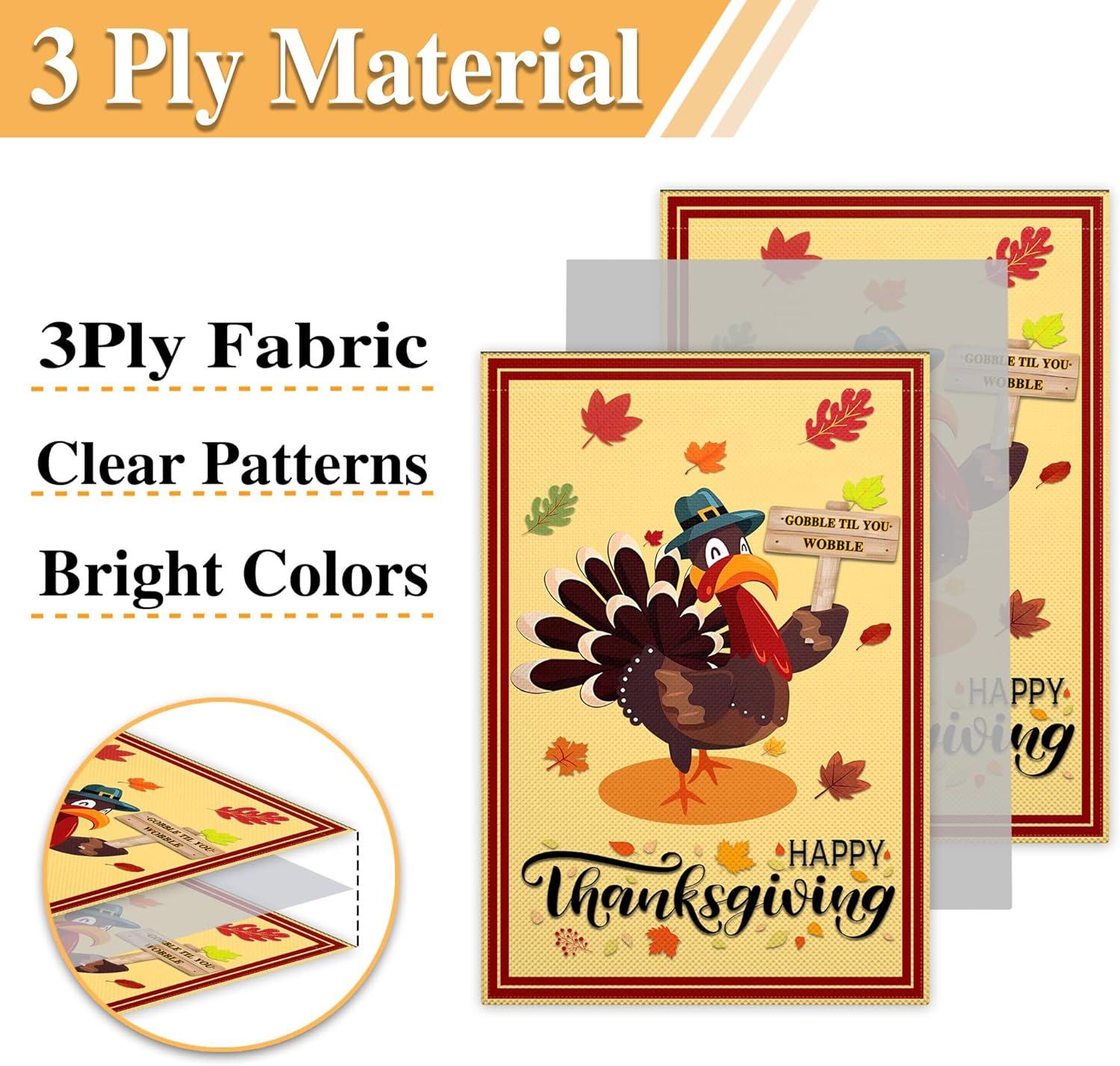 Thanksgiving Garden Flag,Happy Thanksgiving Flags 12 x 18 Inch Thanksgiving House Flag Double-Sided 2 Layer Thanksgiving Turkey House Flag For Thanksgiving Decoration