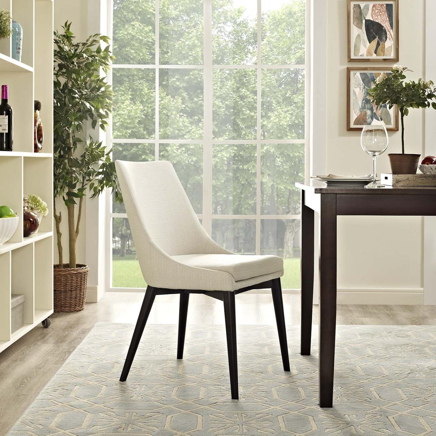 Cream Upholstered Parsons Dining Chair with Tapered Wood Legs