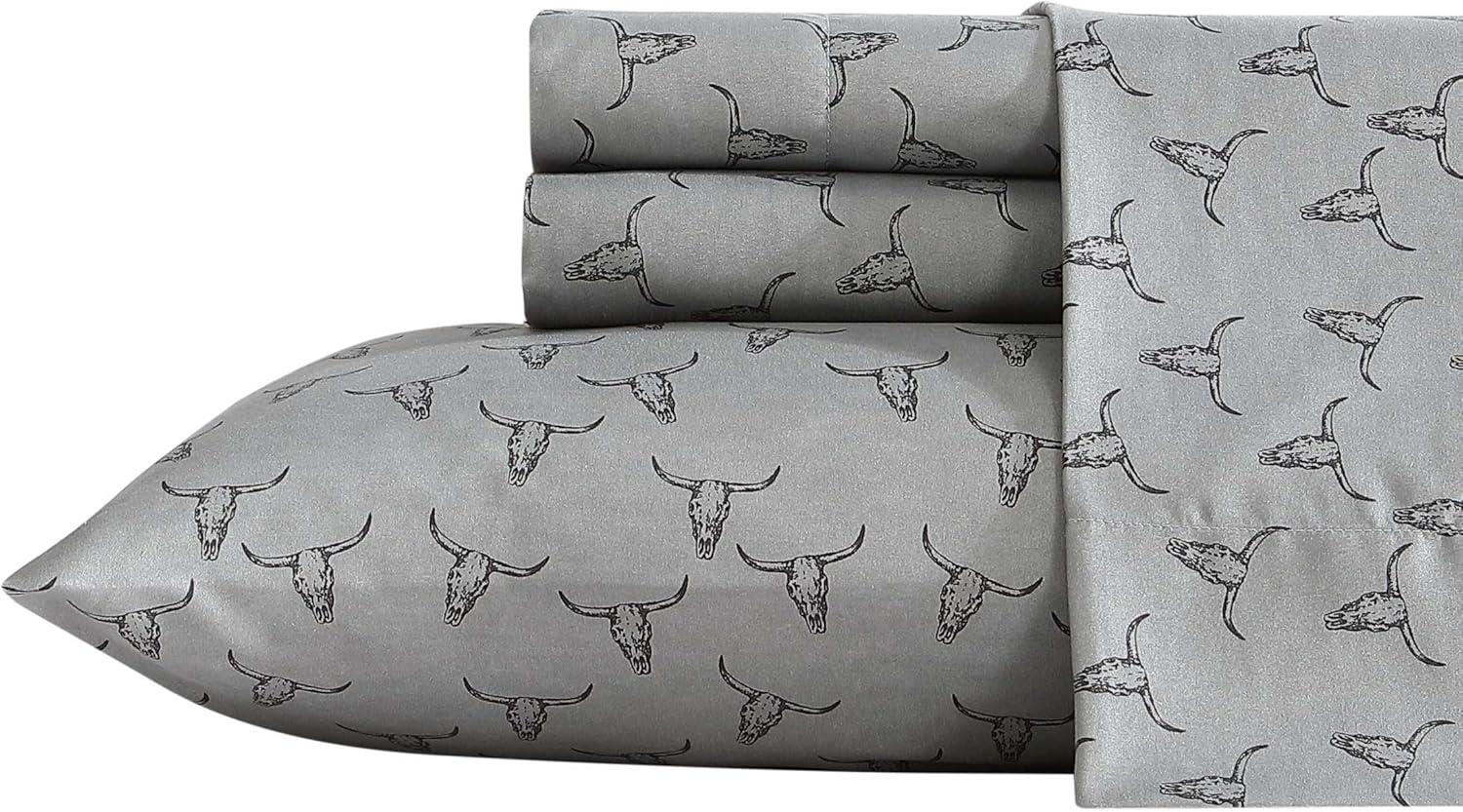 Wrangler Steer Skulls Grey 100% Microfiber Queen Sheet Set