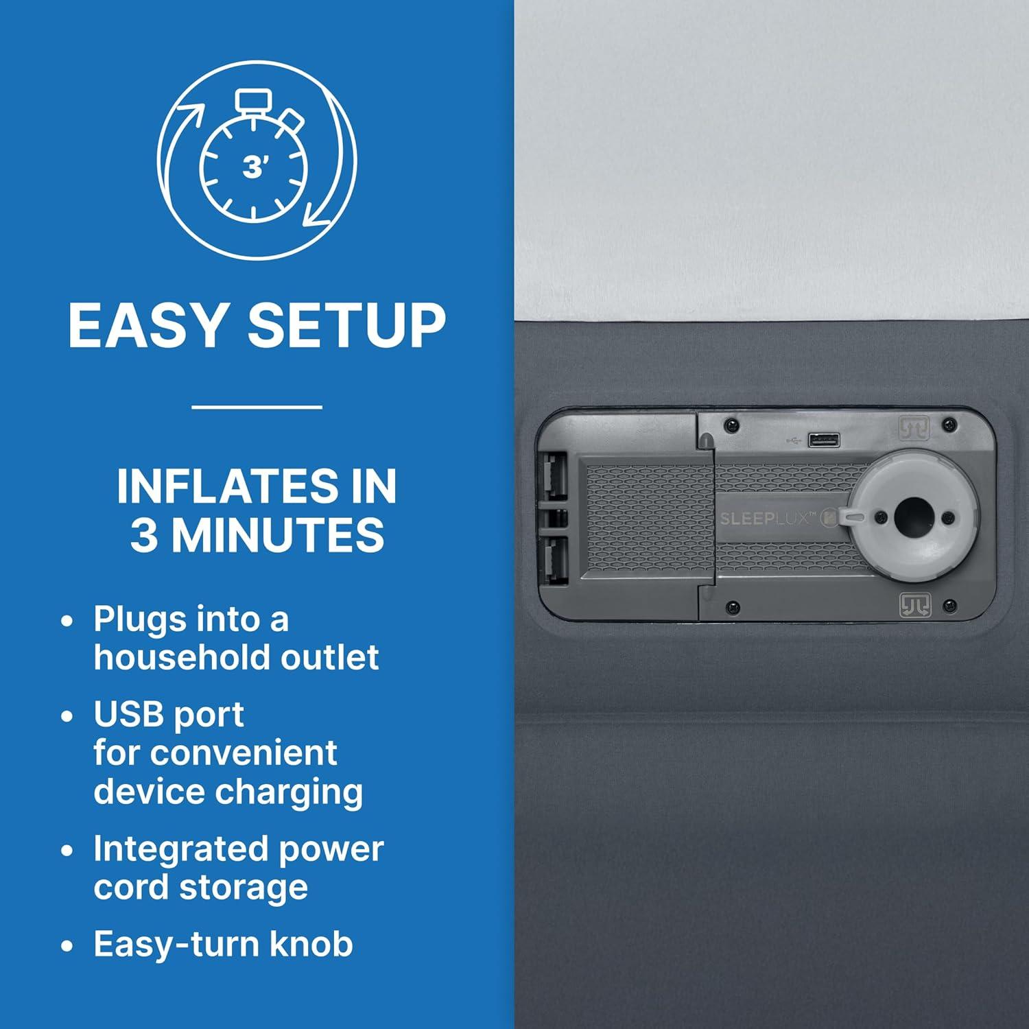 Twin Gray Polyester Inflatable Air Mattress with Built-in Pump