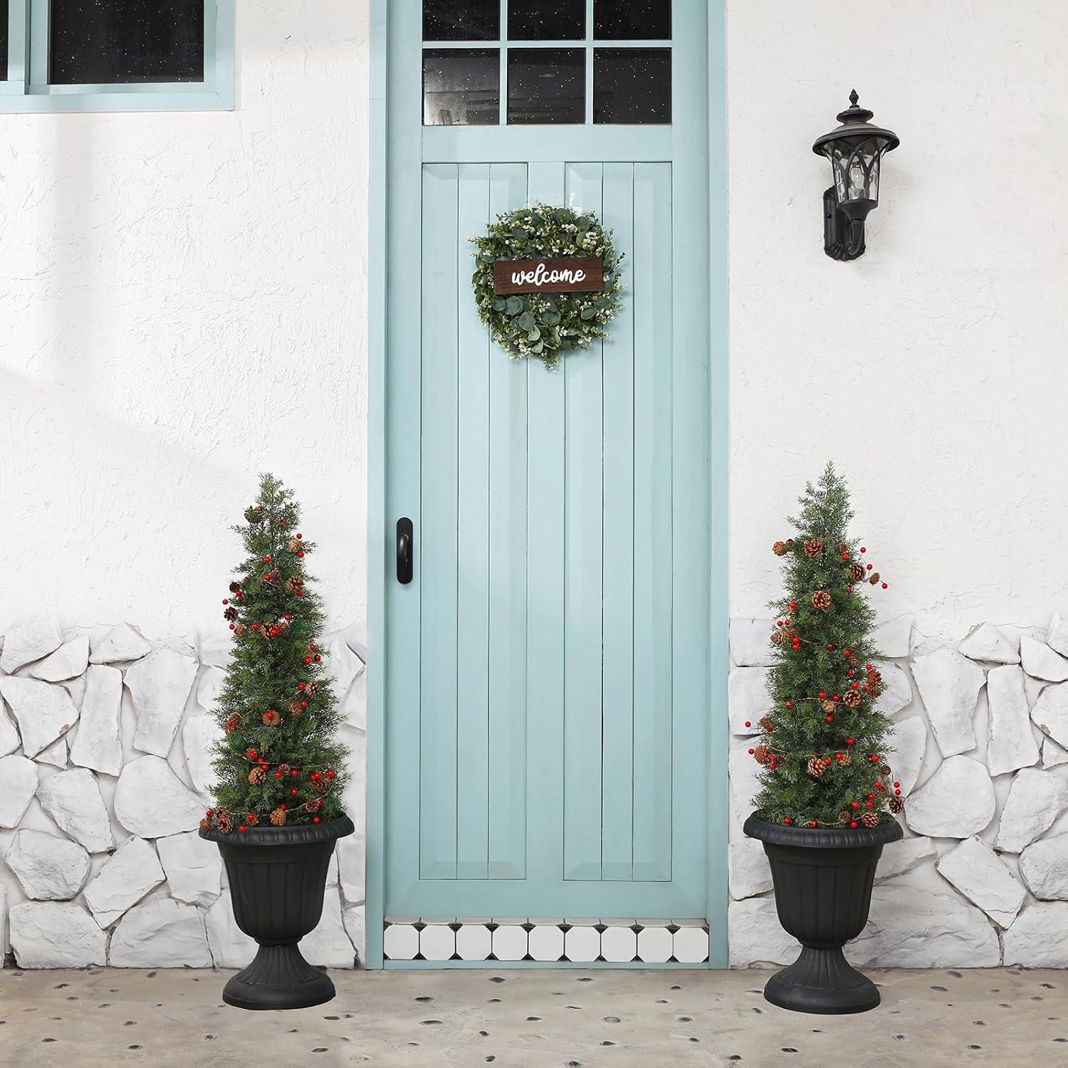 LOMANTO 4Ft Artificial Tree,Fake Topiary Cedar Tree for Indoor Outdoor,UV Rated Potted Plants for Porch Decor Faux Pine Tree for Perfect Housewarming 1Pack