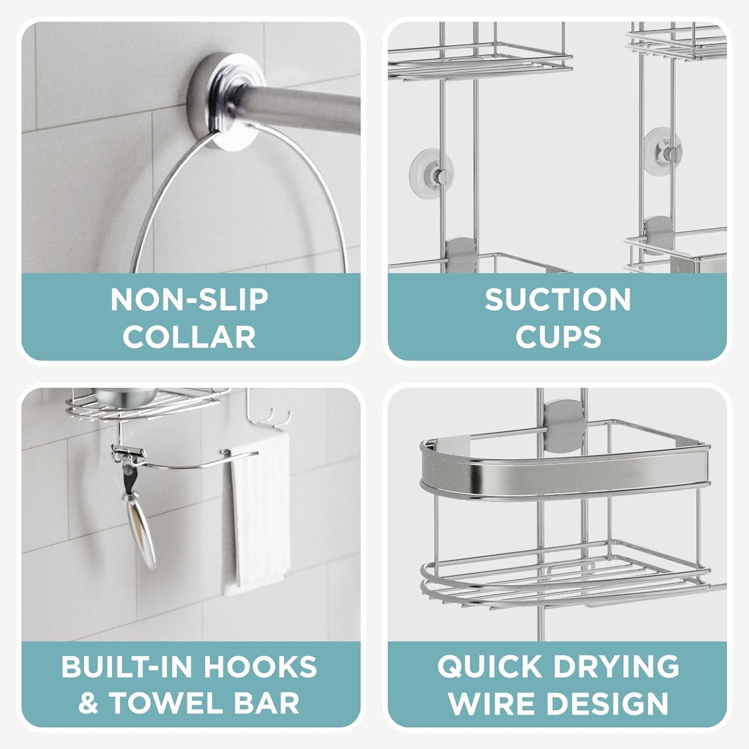 zenna home 7546nsp, expandable over-the-showerhead caddy, chrome