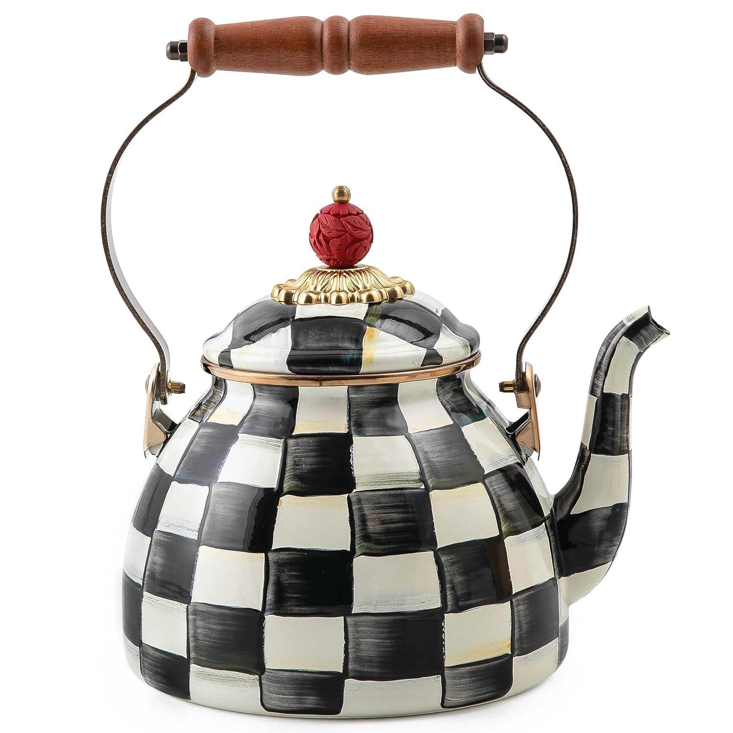 Mocha Check 3 Quart Tea Kettle