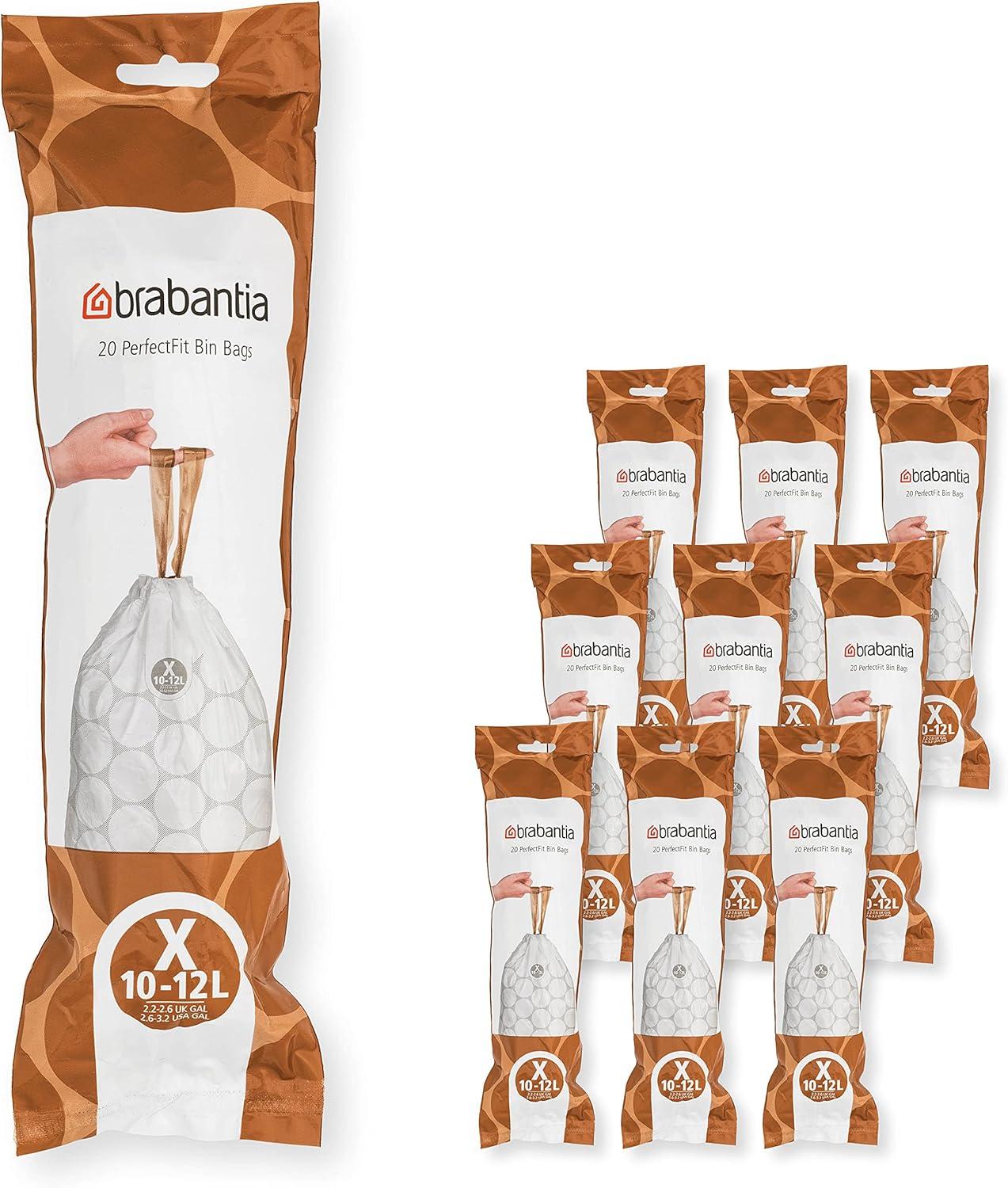 Brabantia PerfectFit Trash Bags, Code X, 2.6-3.2 Gallon, 200 Count