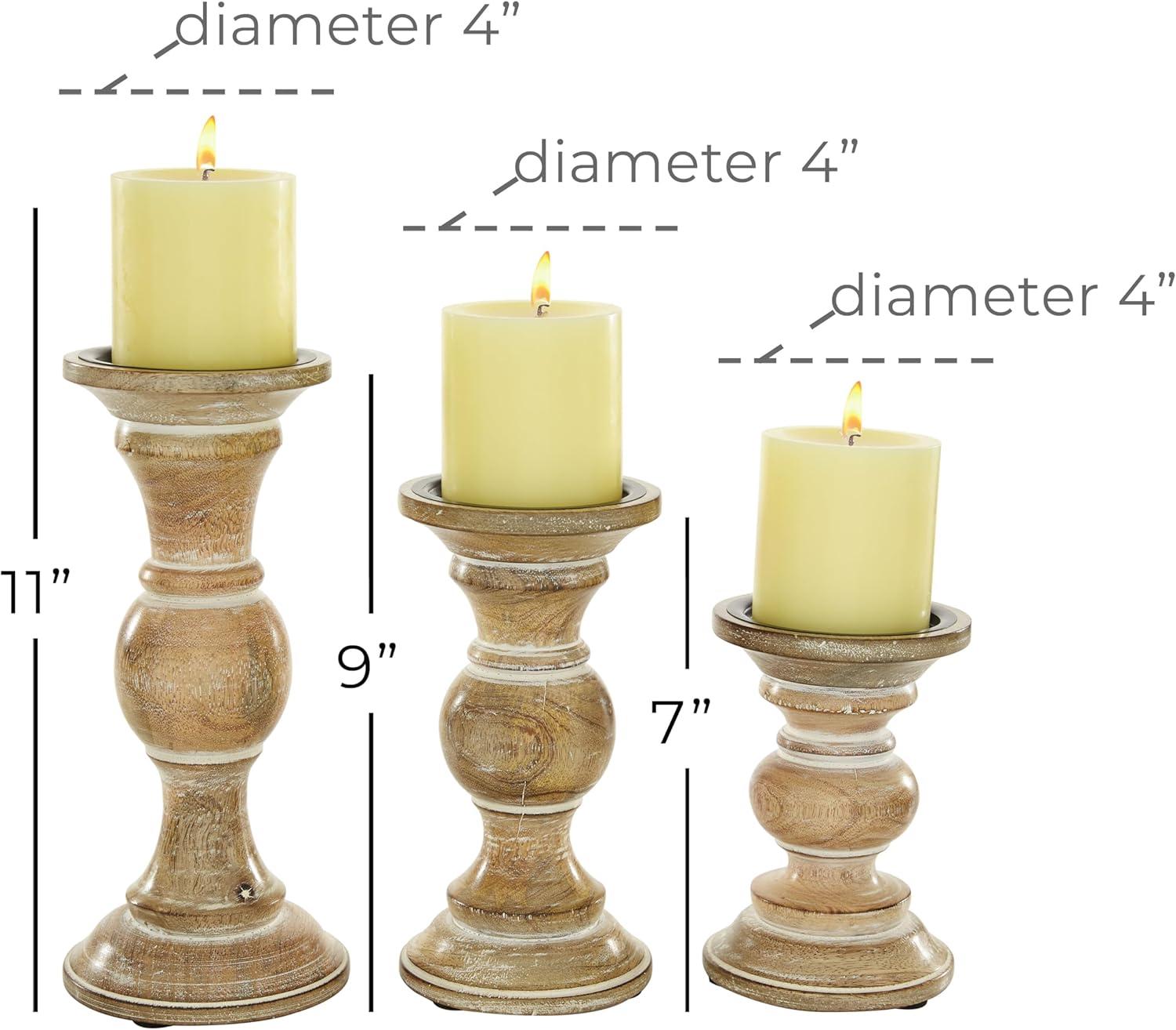 Distressed Light Brown Mango Wood Candle Holder Set