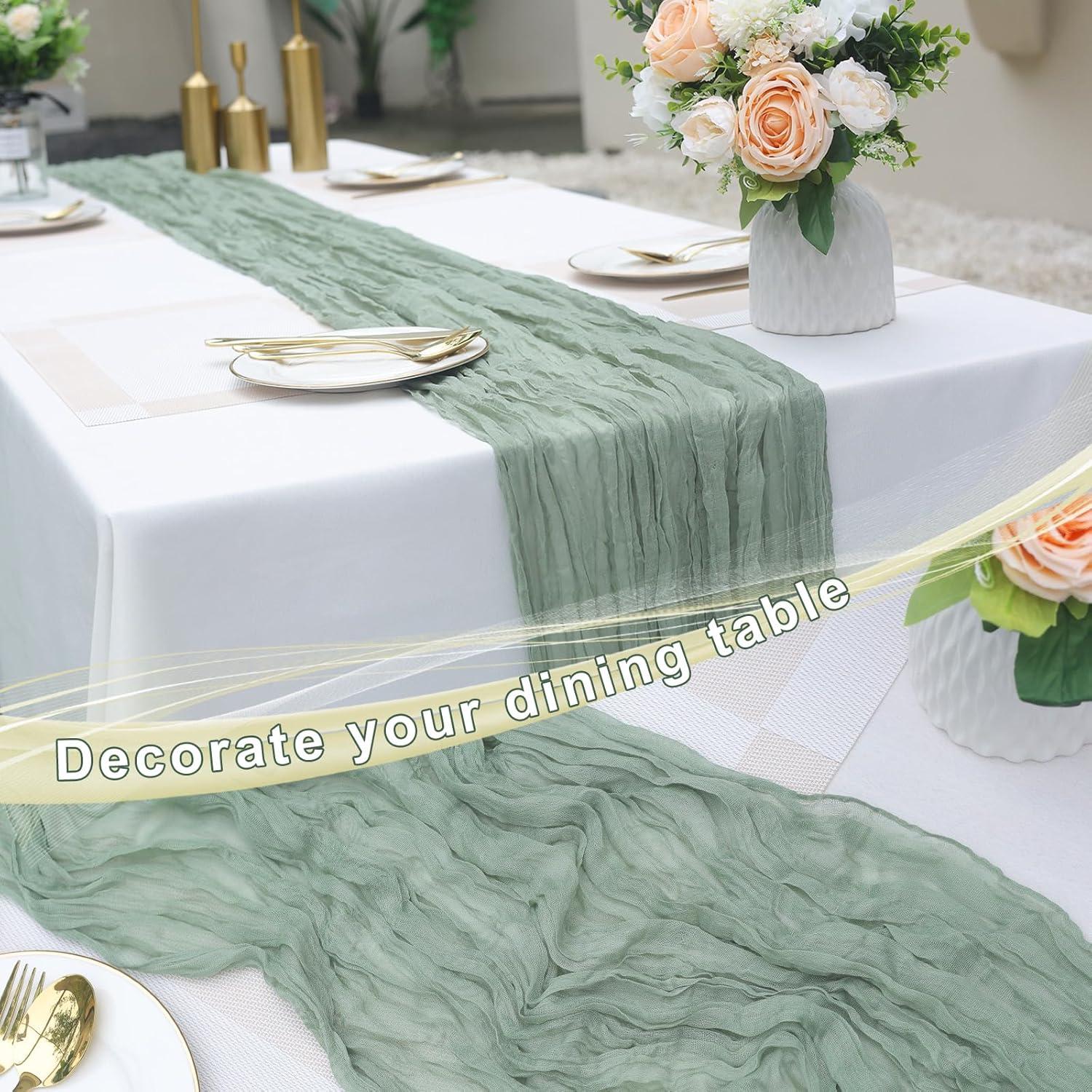 Mint Green Cheesecloth Table Runner 6 Pack 35" Boho Gauze Runner 120 inches Long Tablecloth Runner Rustic Sheer Fabric Bulk for Baby Shower Wedding Bridal Birthday Party Table Decorations
