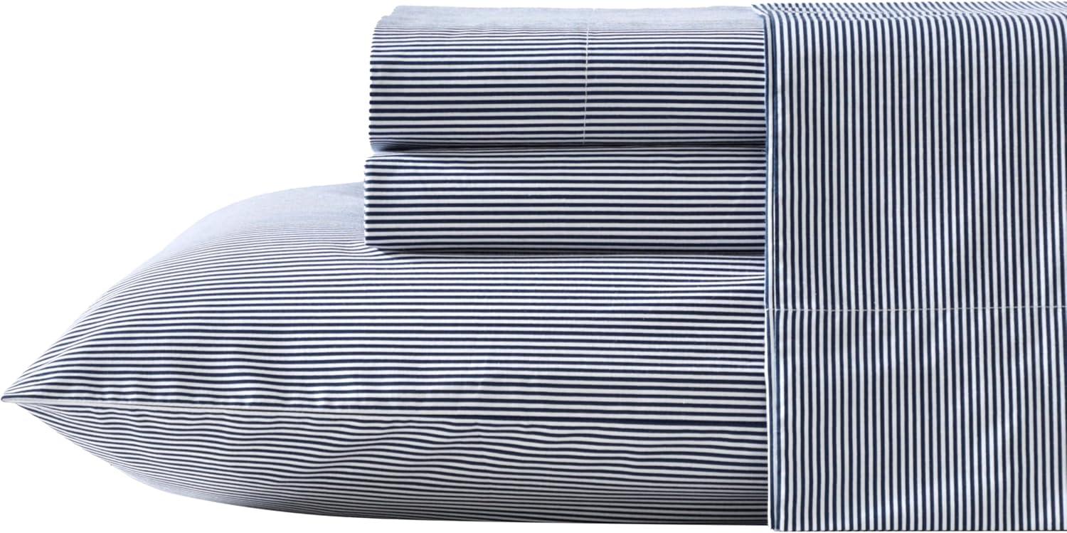 Nautica - King Sheet Set, Lightweight & Breathable Cotton Percale Bedding Set with Matching Sham(s), Crisp & Cool Bedding Essentials, Oeko-Tex Certified (Penny Pinstripe Navy, King)