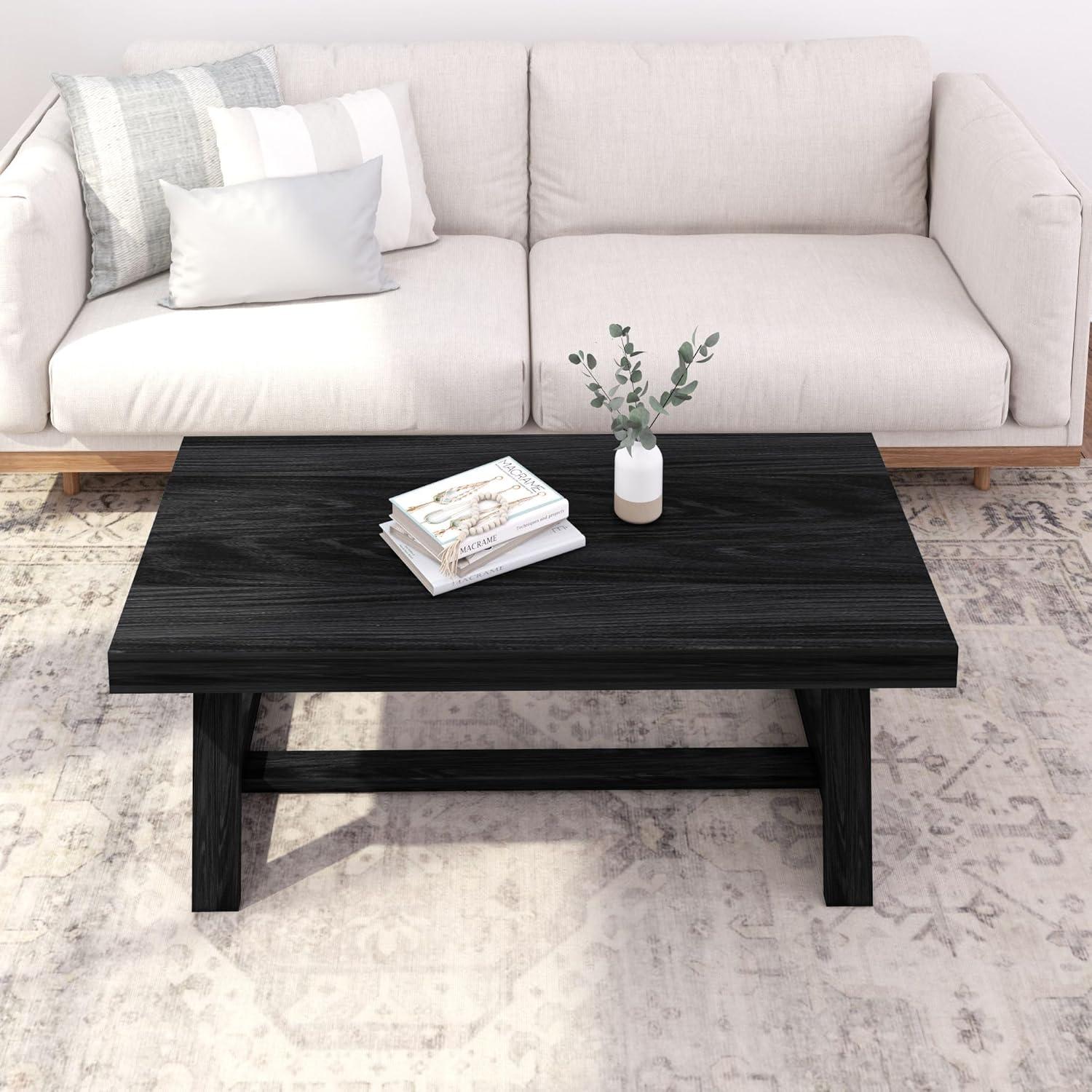 Plank+Beam Solid Wood Classic Rectangular Coffee Table, 48" Farmhouse Coffee Table