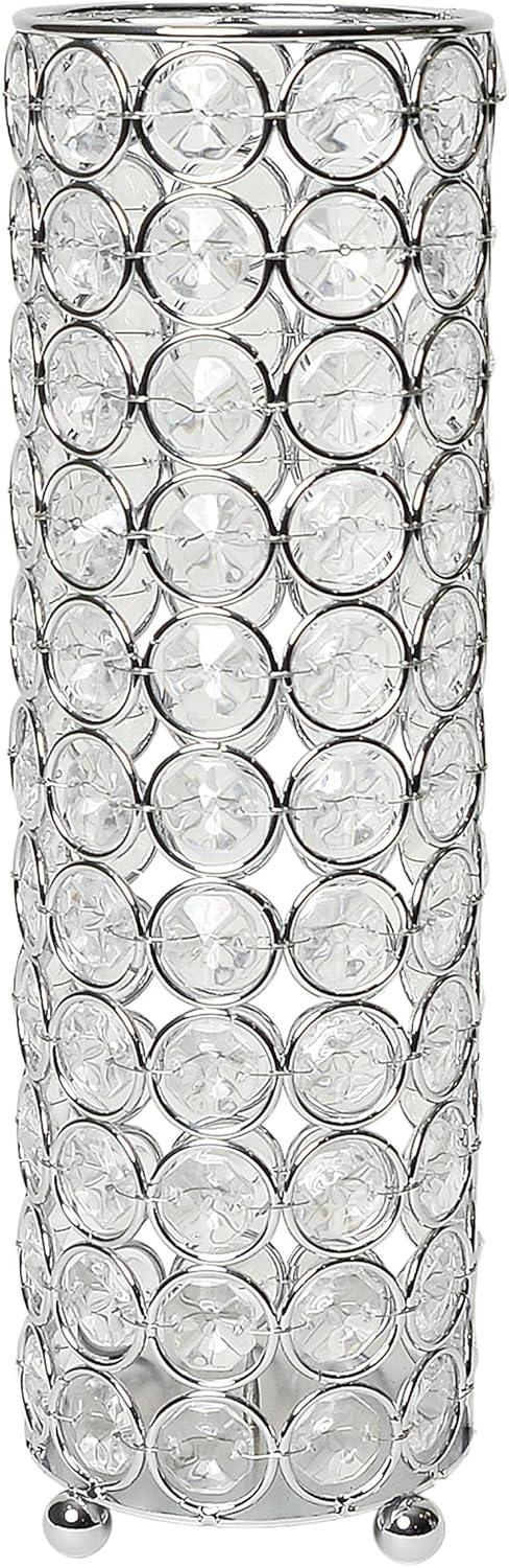 Elegant Designs 10.25" Elipse Crystal Cylindrical Decorative Flower Vase, Candle Holder, Wedding Centerpiece, Chrome