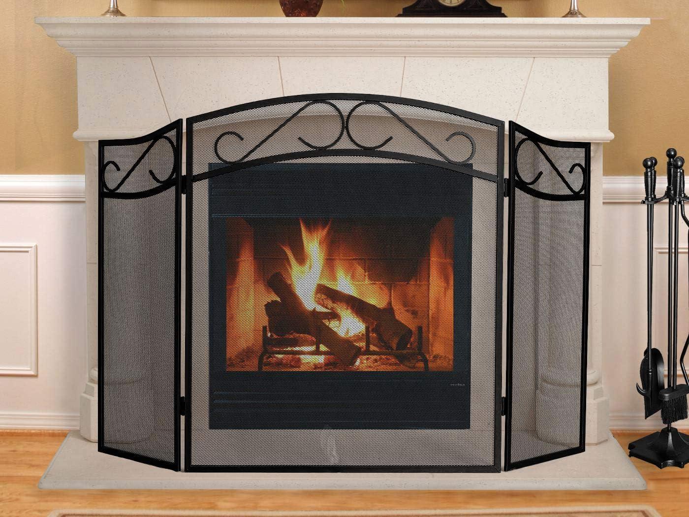 Fireplace Screen 3 Panel with Handles Wrought Iron 51"(L) x31(H) Spark Guard Cover