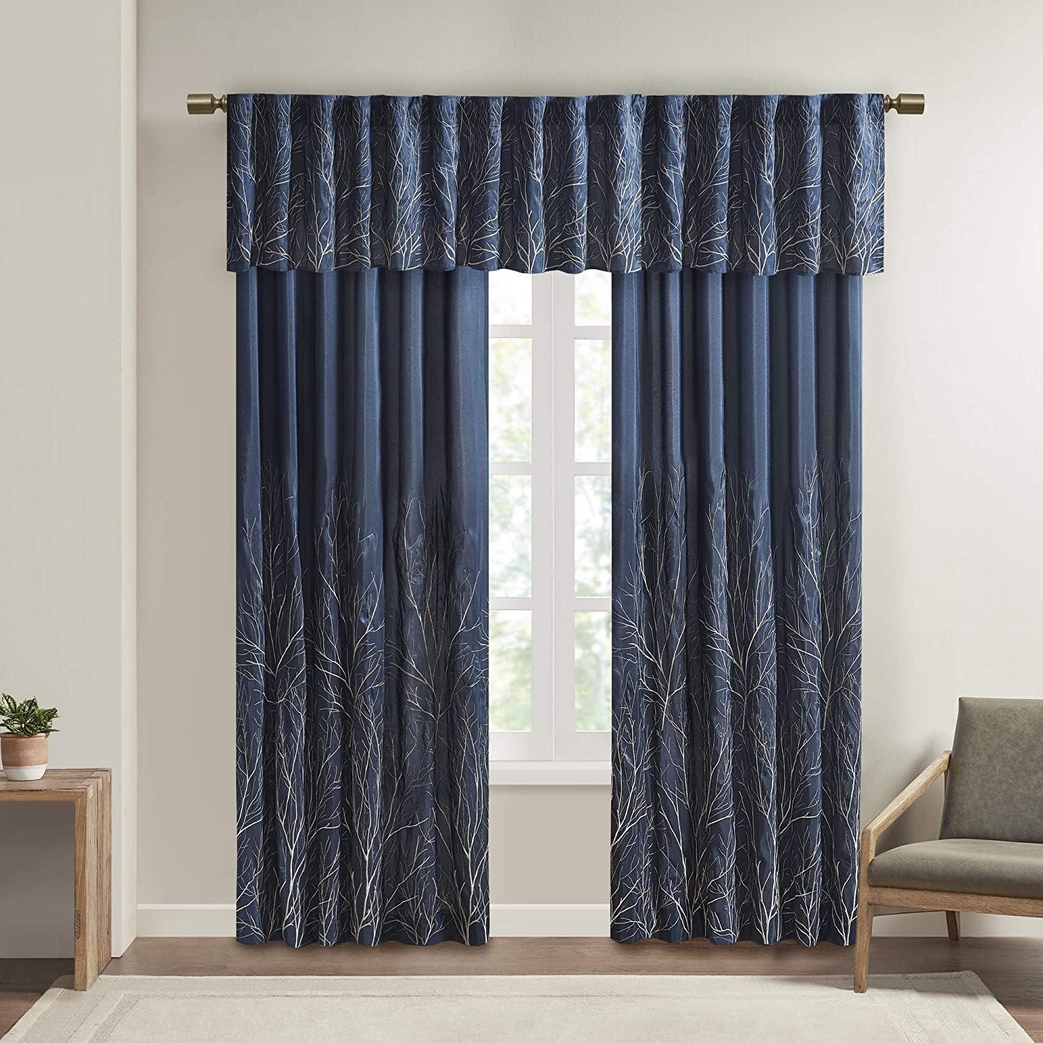 Andora Embroidered Branch Rod Pocket Single Curtain Panel